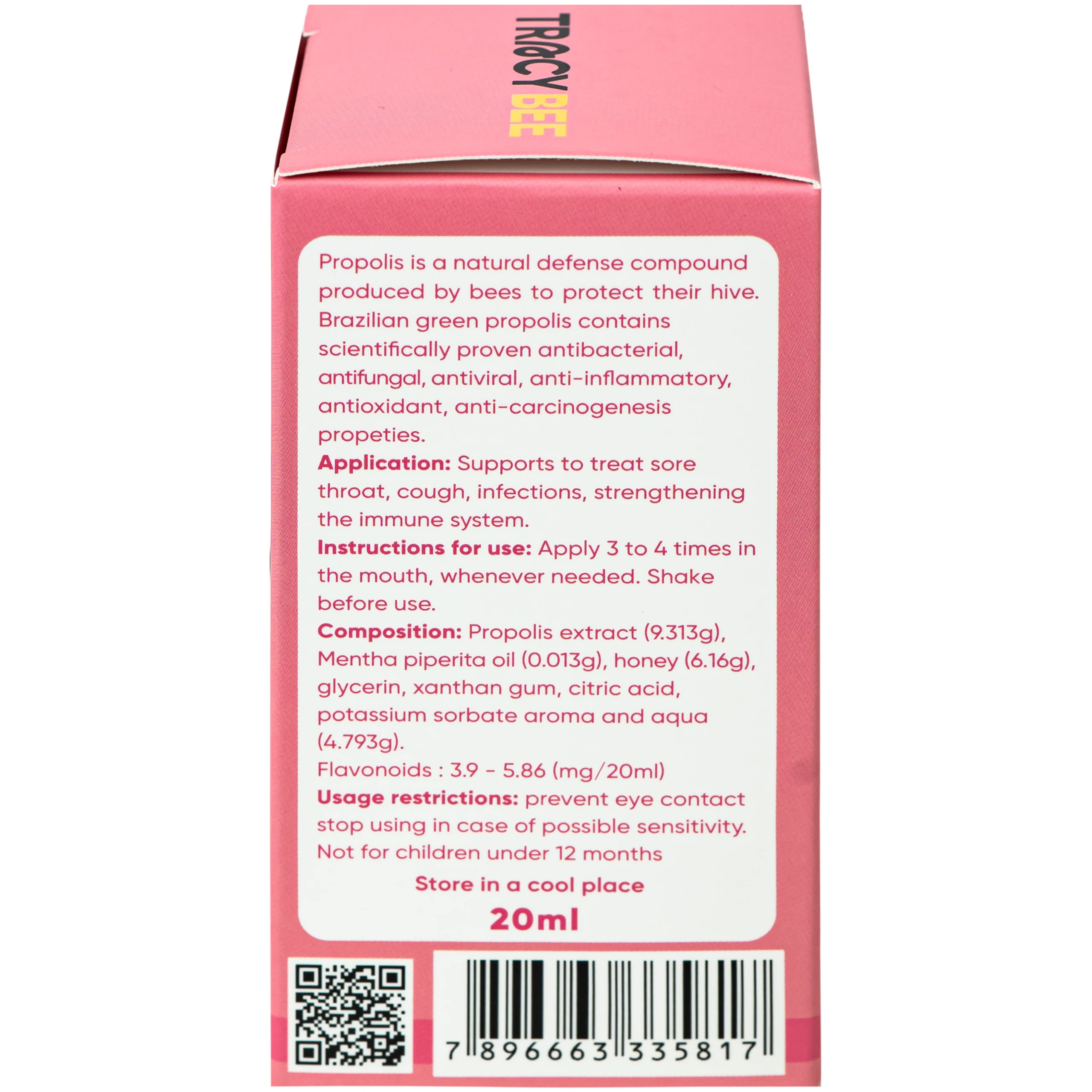 Keo ong giúp giảm viêm họng cho trẻ từ 12 tháng tuổi Propolis Tutti Frutti & Honey For Kids Tracybee (20ml) 4
