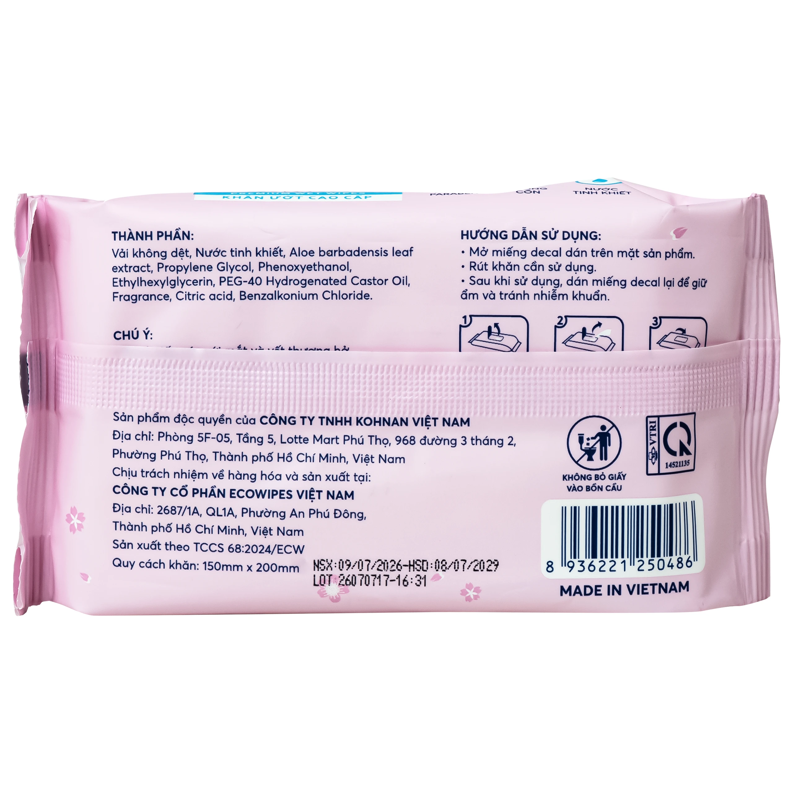 Khăn giấy ướt Kohnan hương dịu nhẹ, không cồn, không parapen (gói 20 tờ) 2