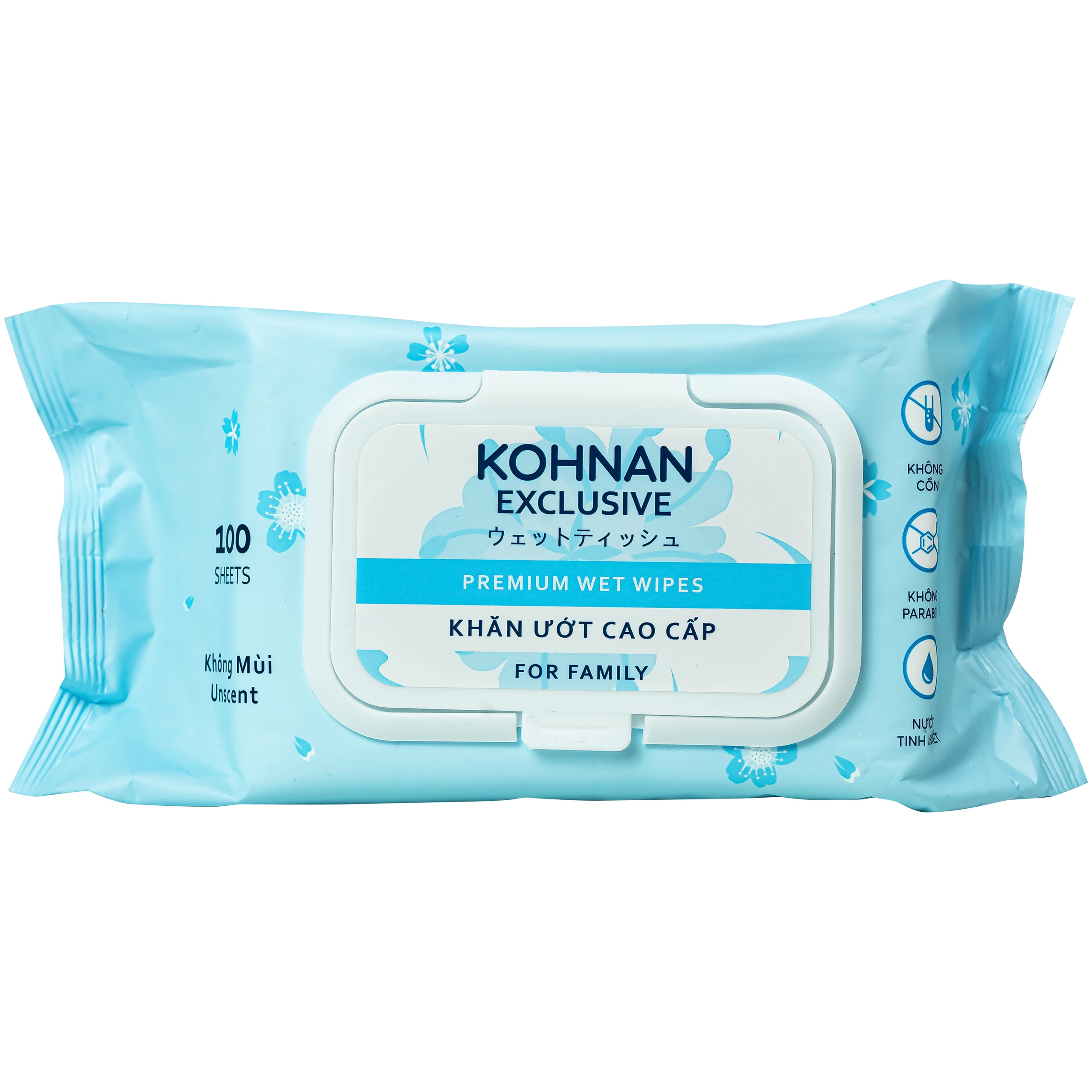 Khăn giấy ướt Kohnan không hương, không cồn, không paraben (gói 100 tờ) 1
