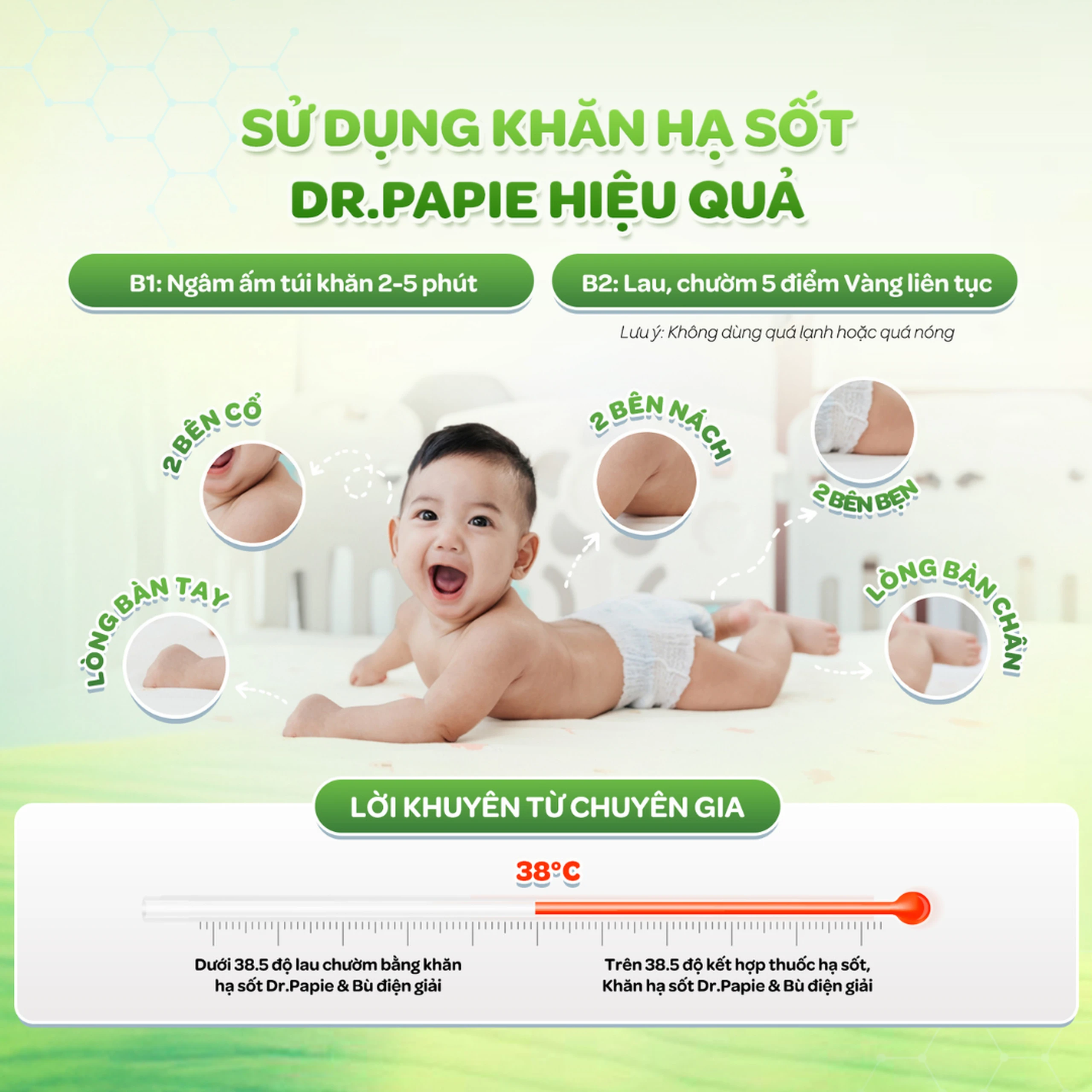 Khăn hạ sốt Dr.Papie 0+ Starmed (5 gói x 5 miếng) hạ nhiệt giảm sốt dùng cho trẻ sơ sinh