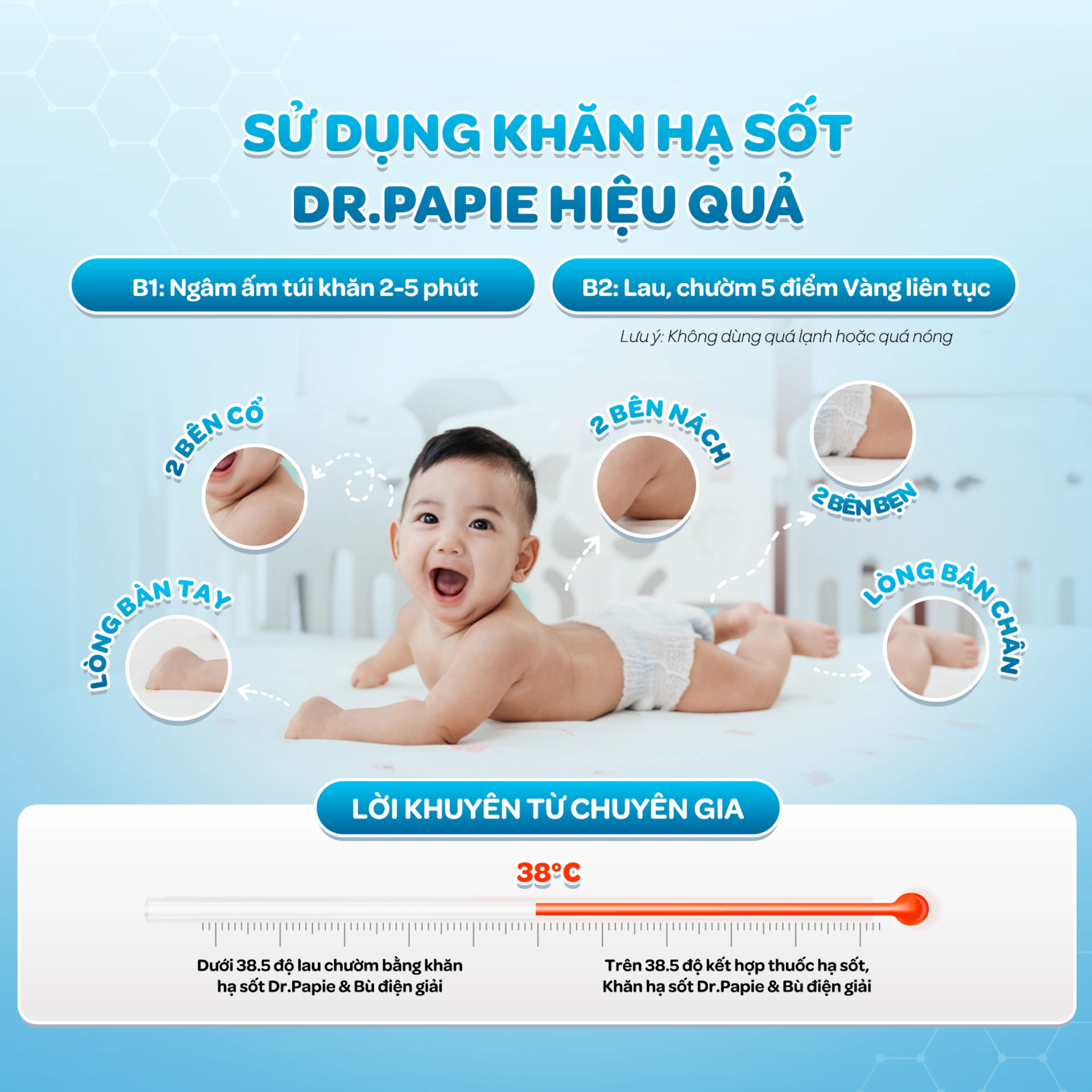 Khăn hạ sốt Dr.Papie 3M0+ Starmed (5 gói x 5 miếng) hạ nhiệt giảm sốt dùng cho trẻ từ 3 tháng tuổi