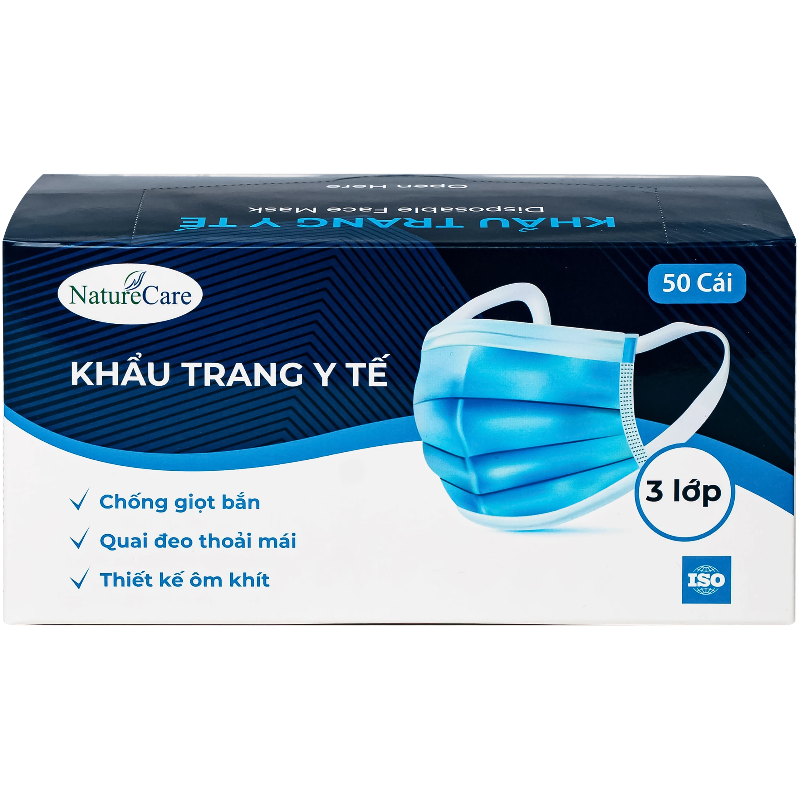 Khẩu trang 3 lớp Naturecare màu xanh (50 cái) ngăn khói bụi, vi khuẩn