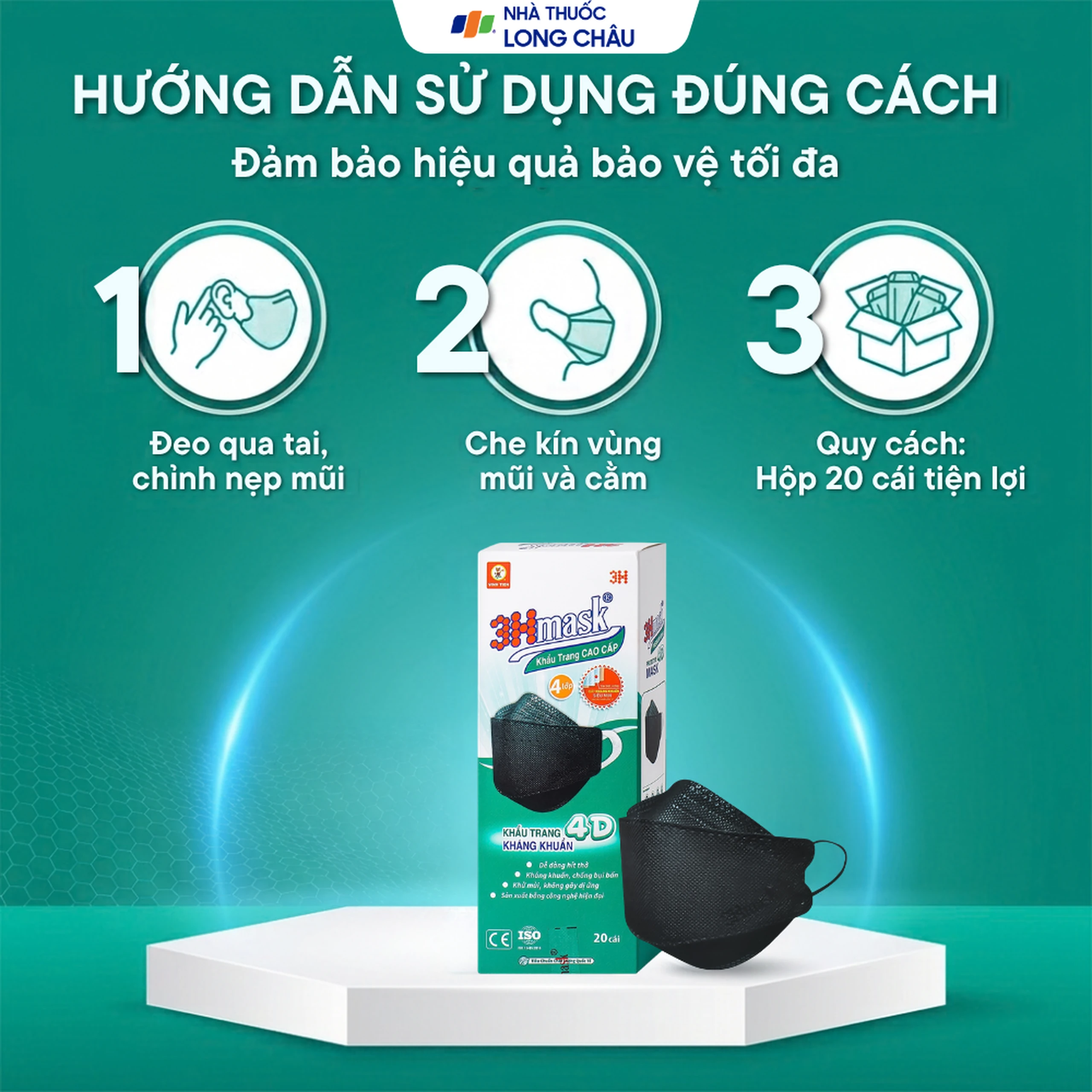 Khẩu trang 4 lớp Vĩnh Tiến 4D 3Hmask màu đen (20 cái) ngăn khói bụi, vi khuẩn 5