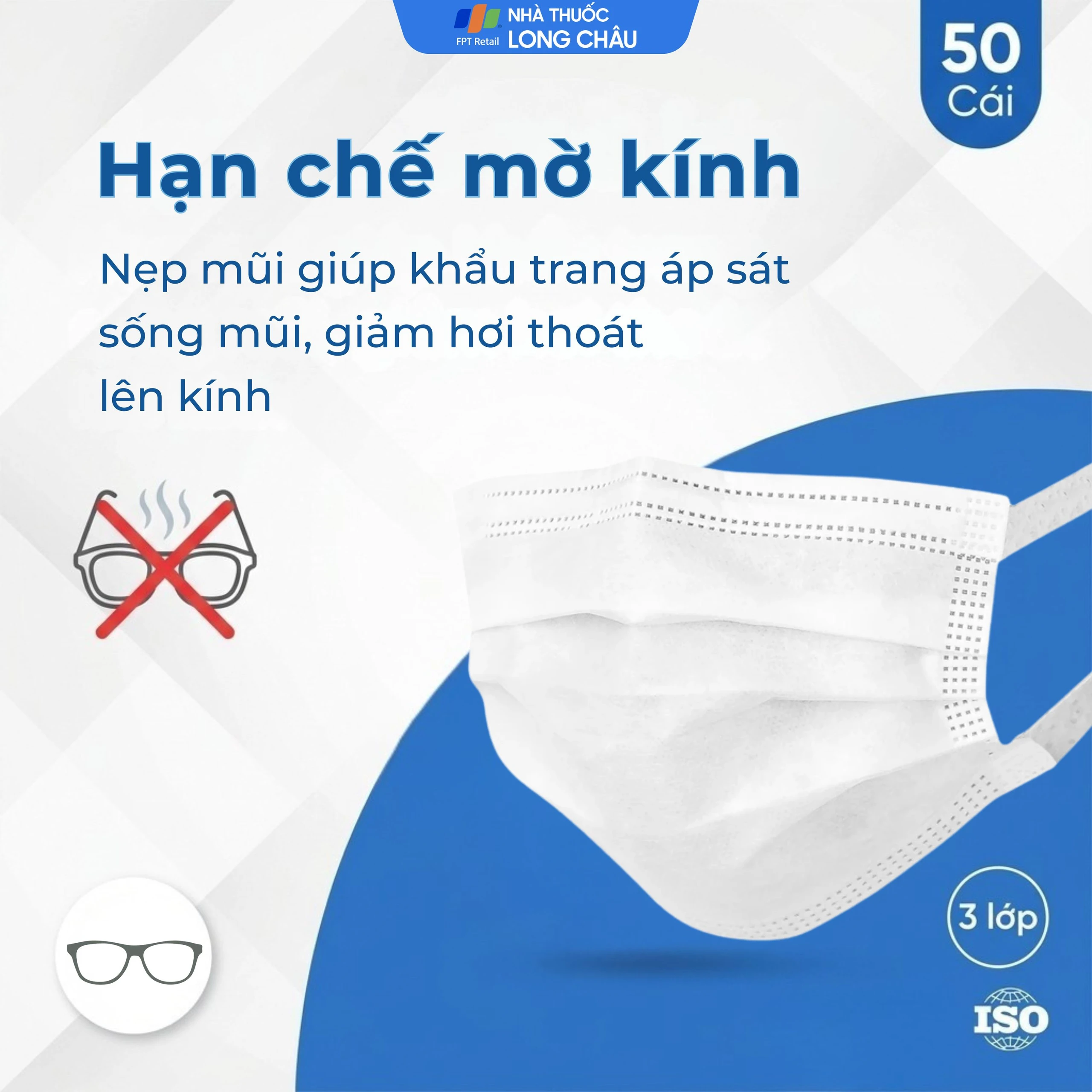 Khẩu trang 3 lớp Naturecare màu trắng (50 cái) ngăn khói bụi, vi khuẩn