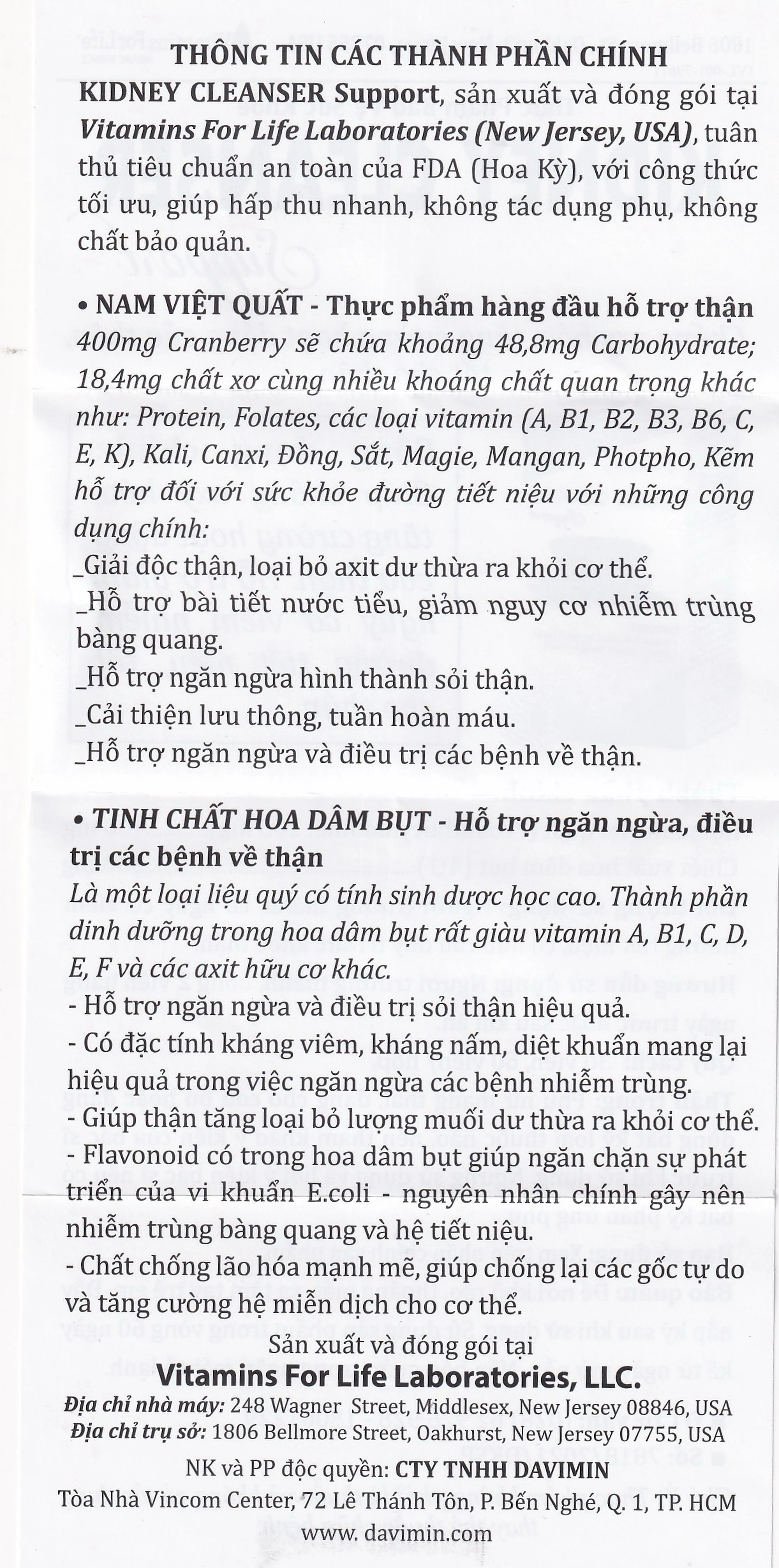 Viên uống bổ thận, hỗ trợ giảm nguy cơ viêm đường tiết niệu Kidney Cleanser Support Vitamins For Life (30 viên)