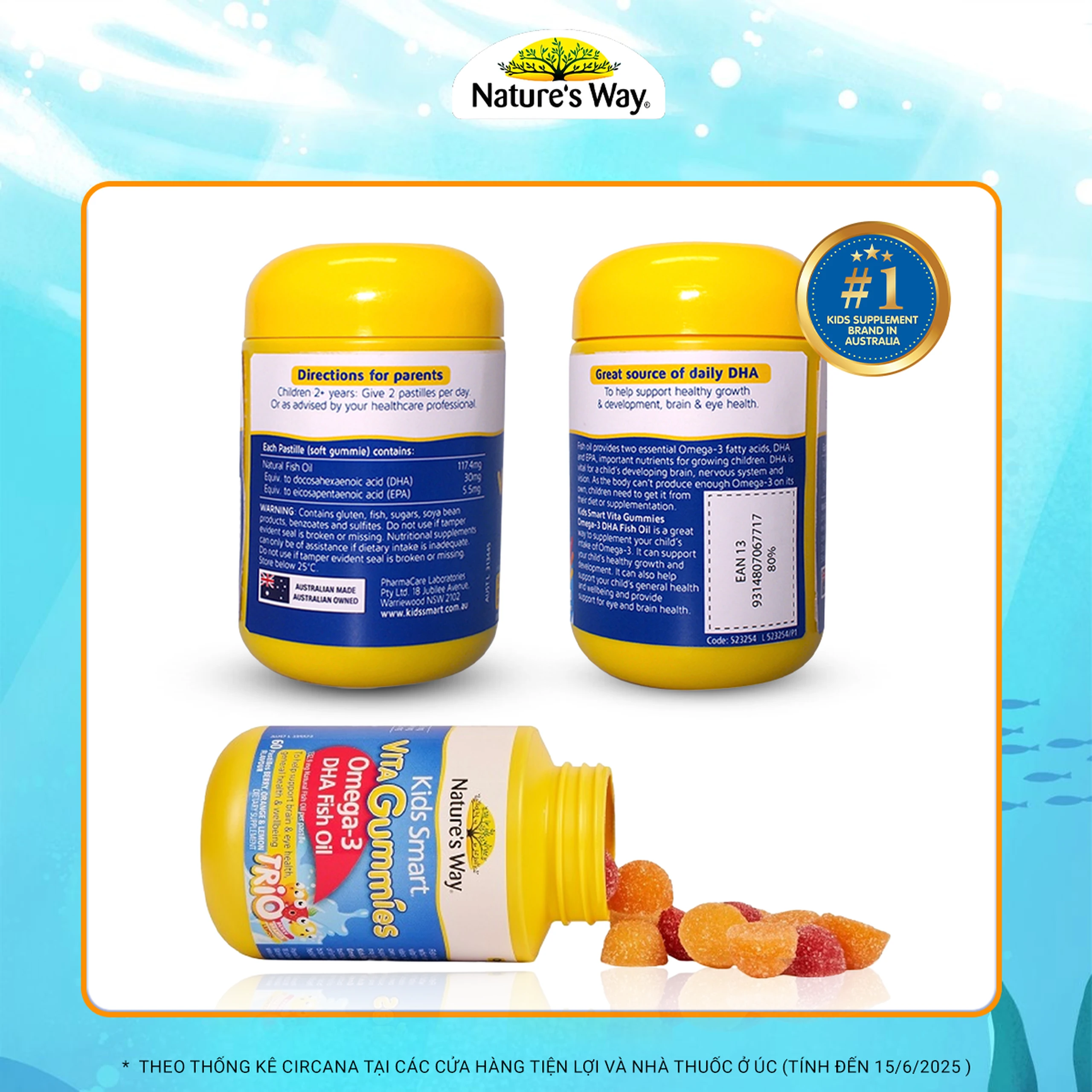 Viên nhai hỗ trợ bổ não Kids Smart Vita Gummies Omega-3 DHA Fish Oil Nature's Way (60 viên) 9