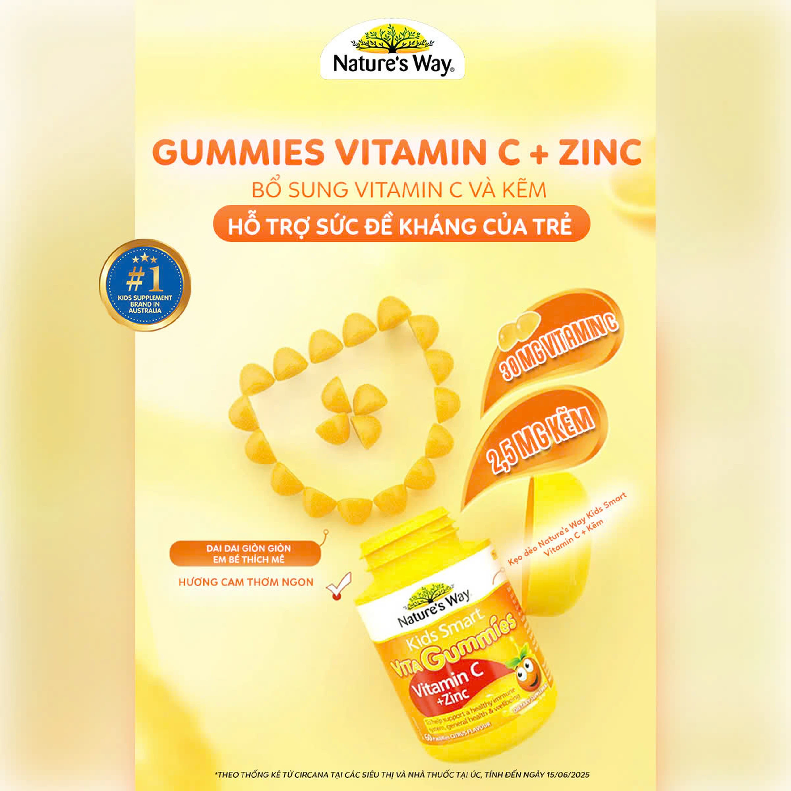 Viên nhai hỗ trợ sức đề kháng Kids Smart Vita Gummies Vitamin C + Zinc Nature's Way (60 viên) 5