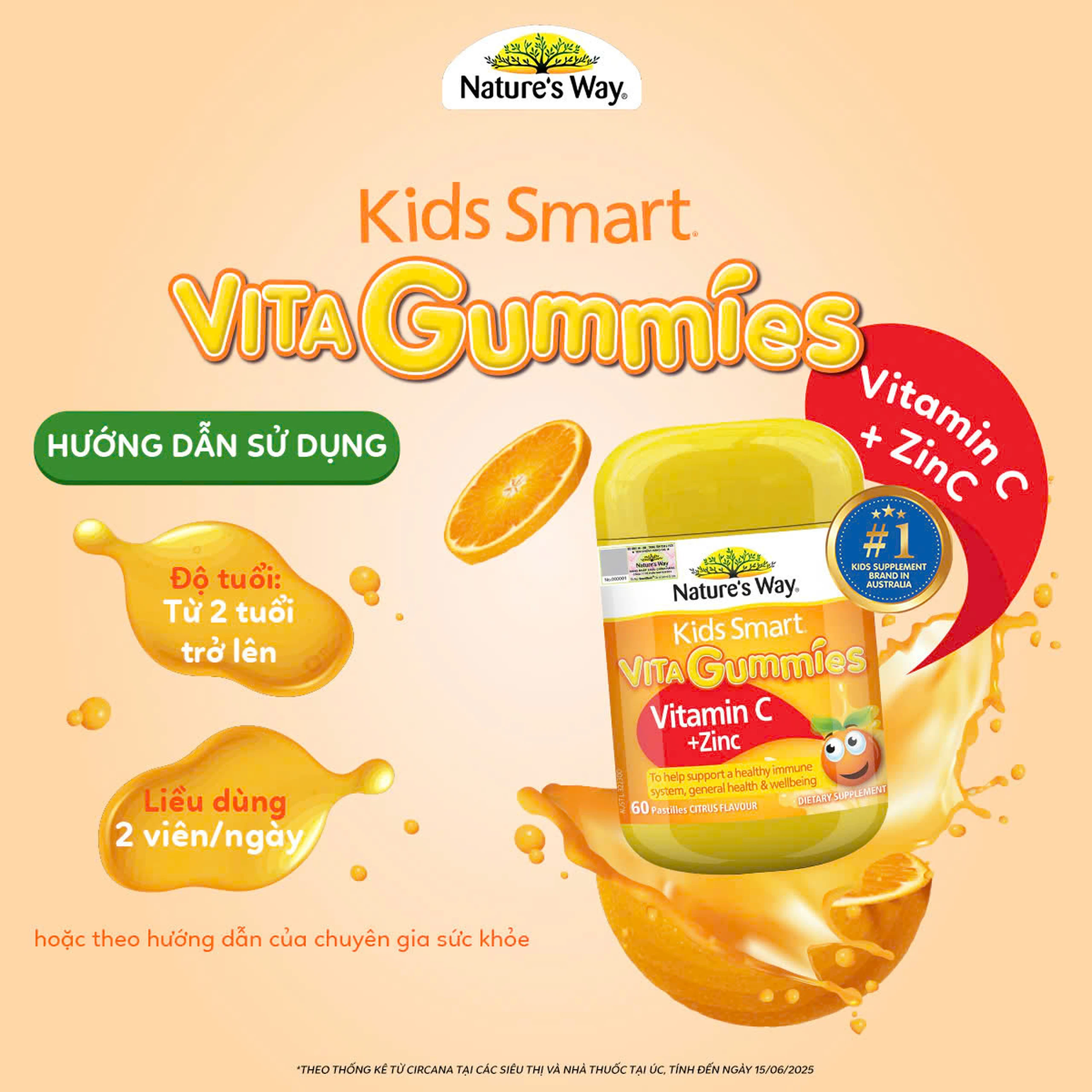 Viên nhai hỗ trợ sức đề kháng Kids Smart Vita Gummies Vitamin C + Zinc Nature's Way (60 viên) 6