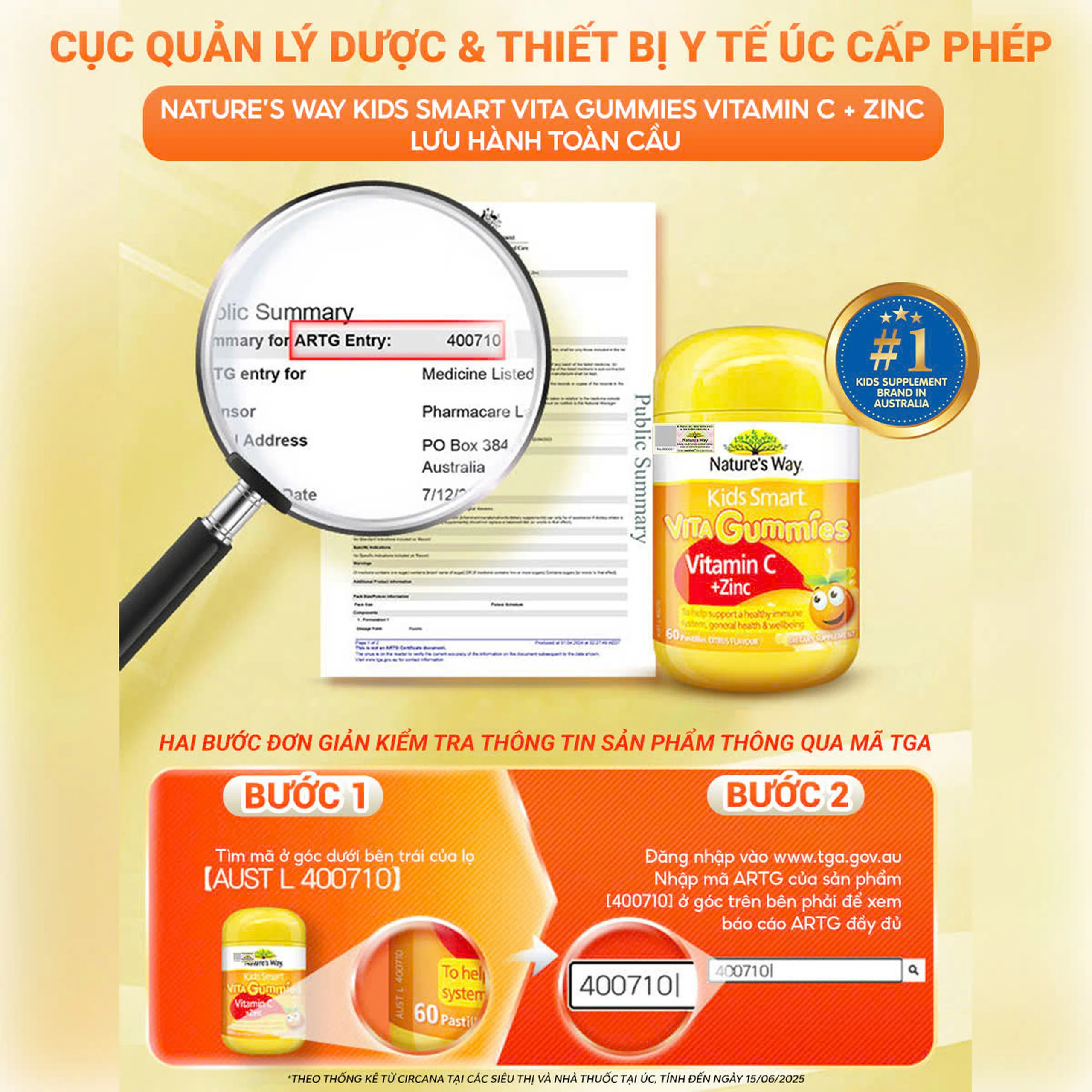 Viên nhai hỗ trợ sức đề kháng Kids Smart Vita Gummies Vitamin C + Zinc Nature's Way (60 viên) 8