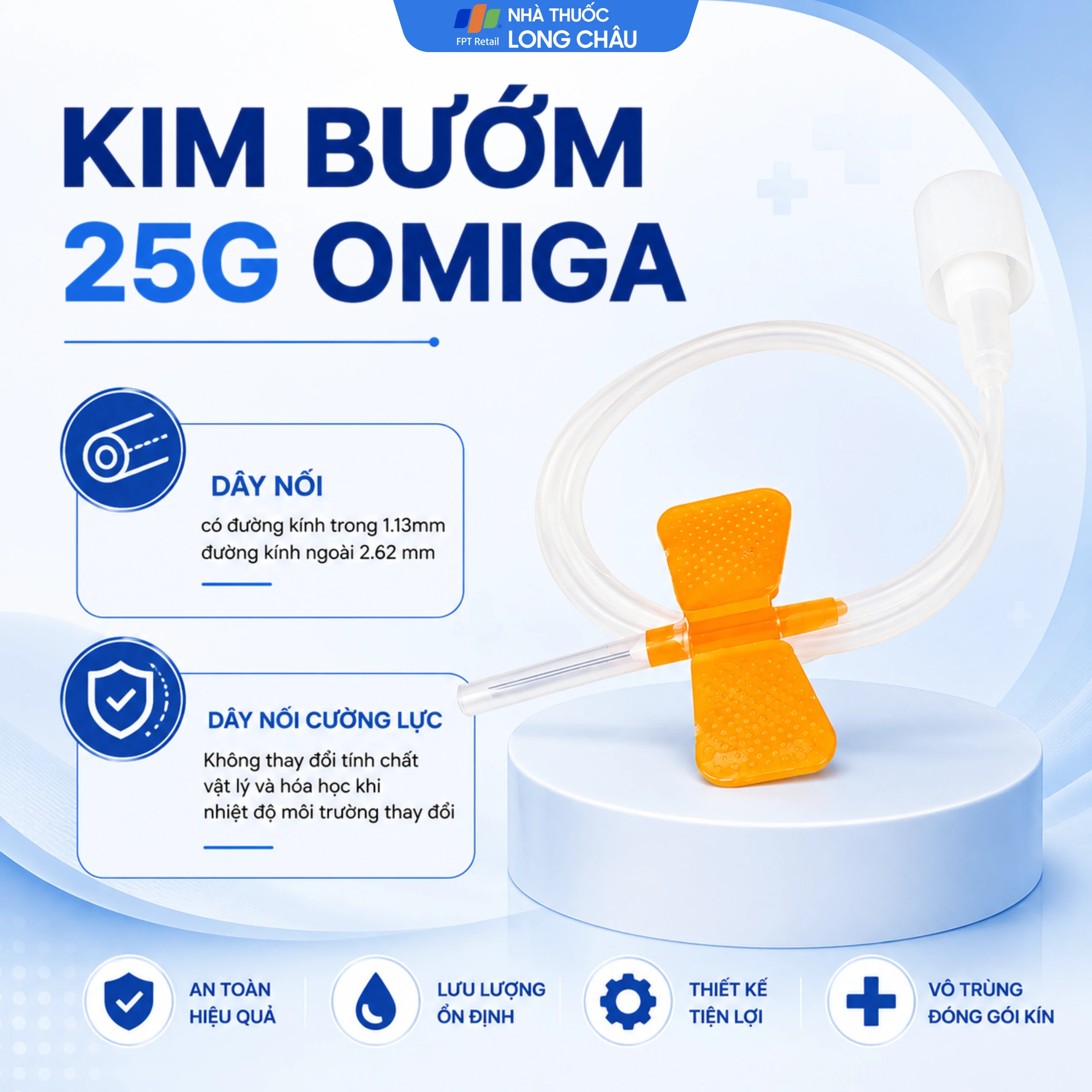 Kim bướm 25G Omiga (100 cái) giúp cho kim không bị dịch chuyển 3