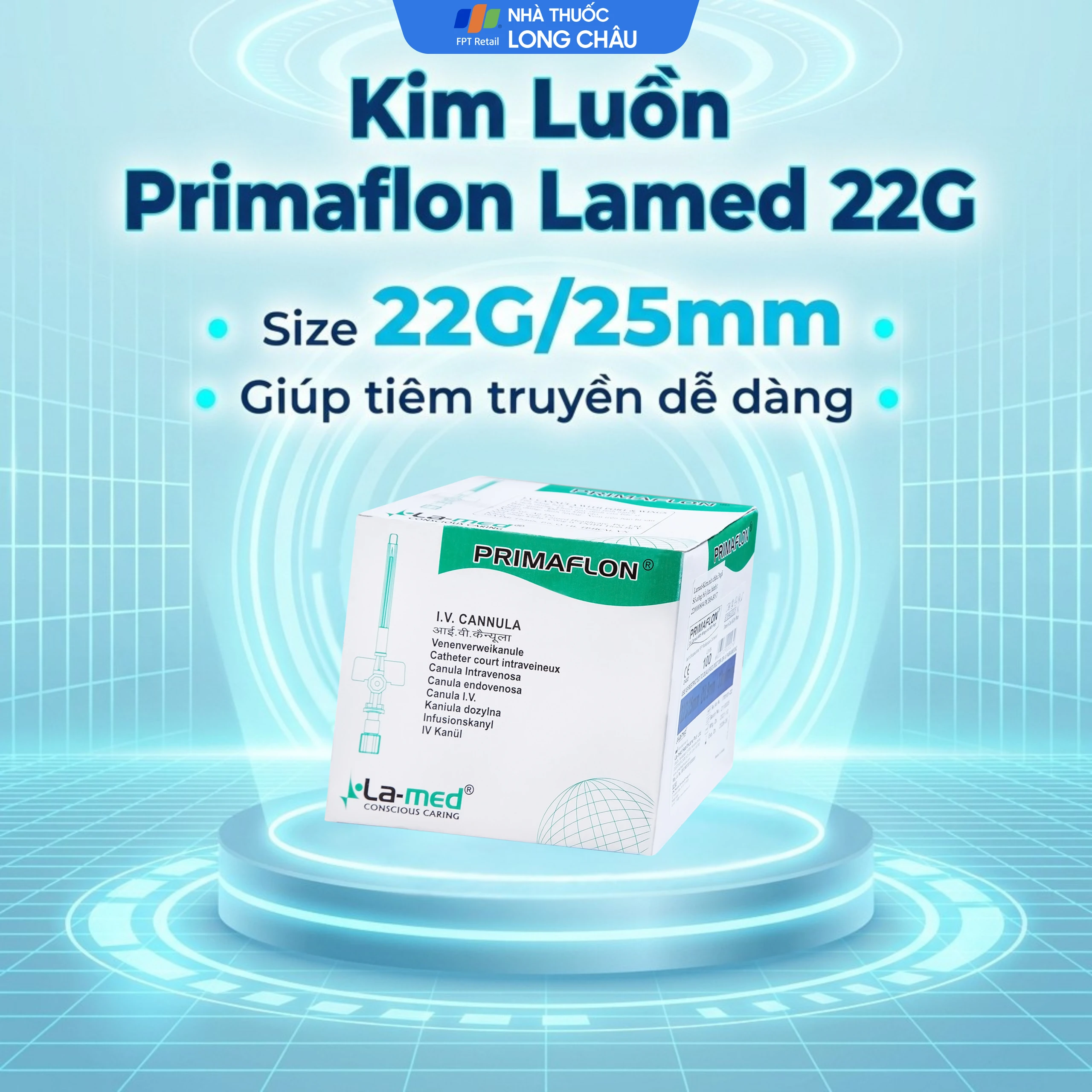 Kim luồn 22G/25mm Primaflon Lamed dễ dàng tiêm xuyên qua da và thành mạch (100 cái) 2