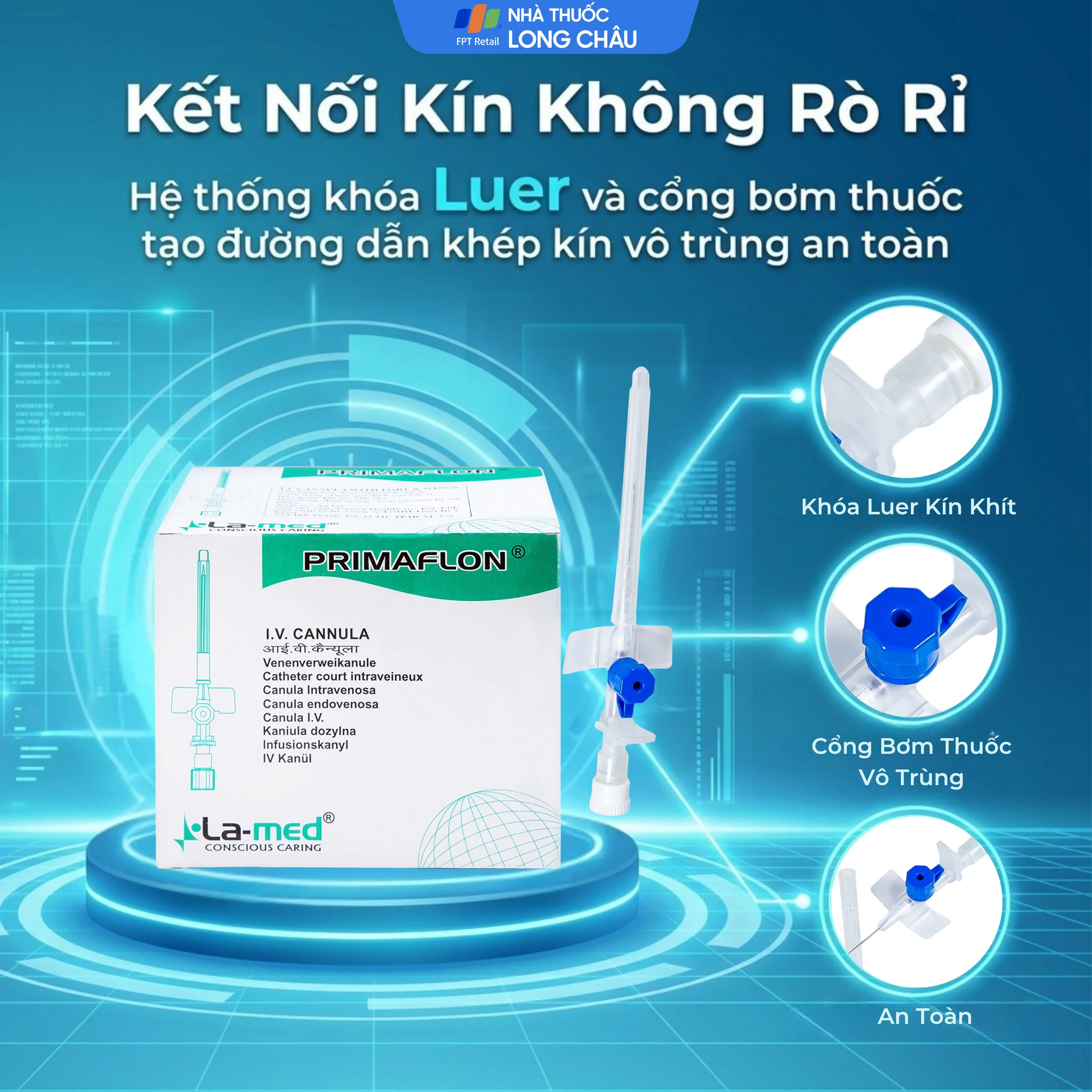 Kim luồn 22G/25mm Primaflon Lamed dễ dàng tiêm xuyên qua da và thành mạch (100 cái) 3