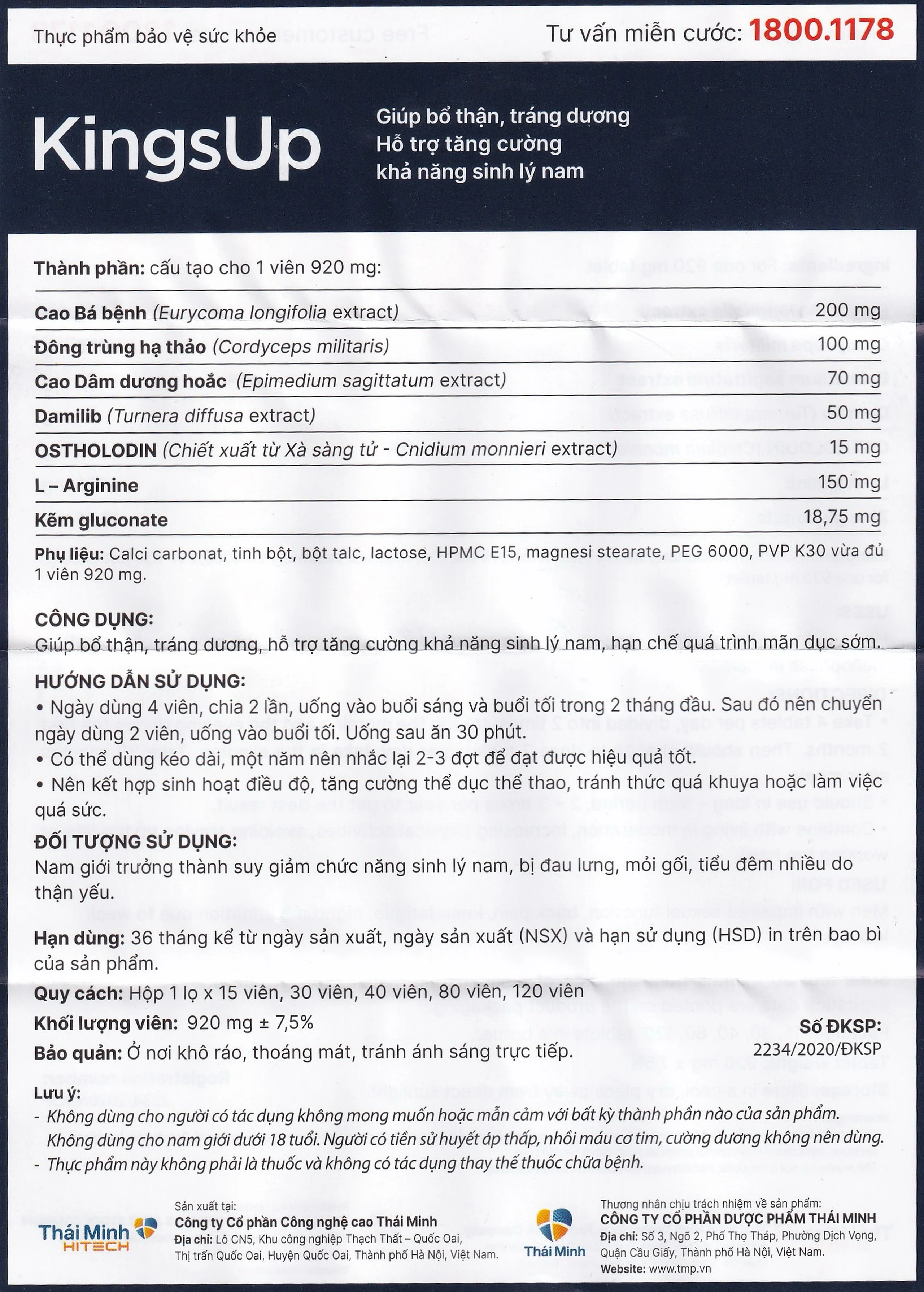 Viên uống hỗ trợ tăng cường sinh lý KingsUp Thái Minh (30 viên)