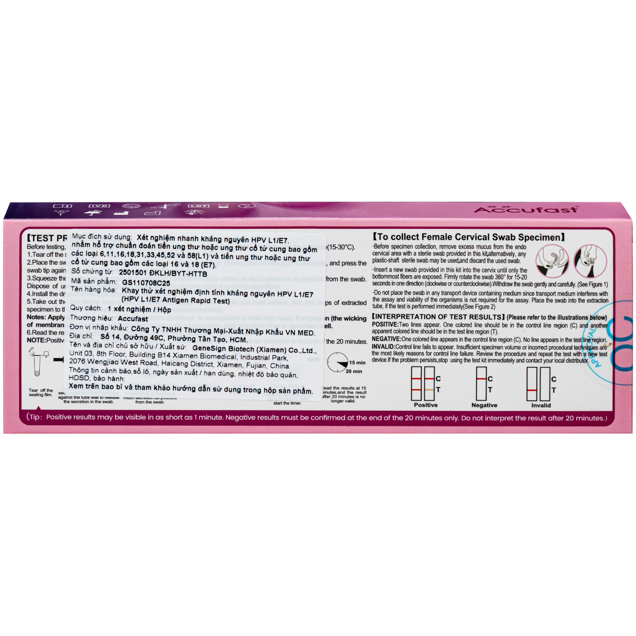 Kit test HPV Accufast L1/E7 giúp phát hiện sớm nguy cơ ung thư cổ tử cung (1 kít)