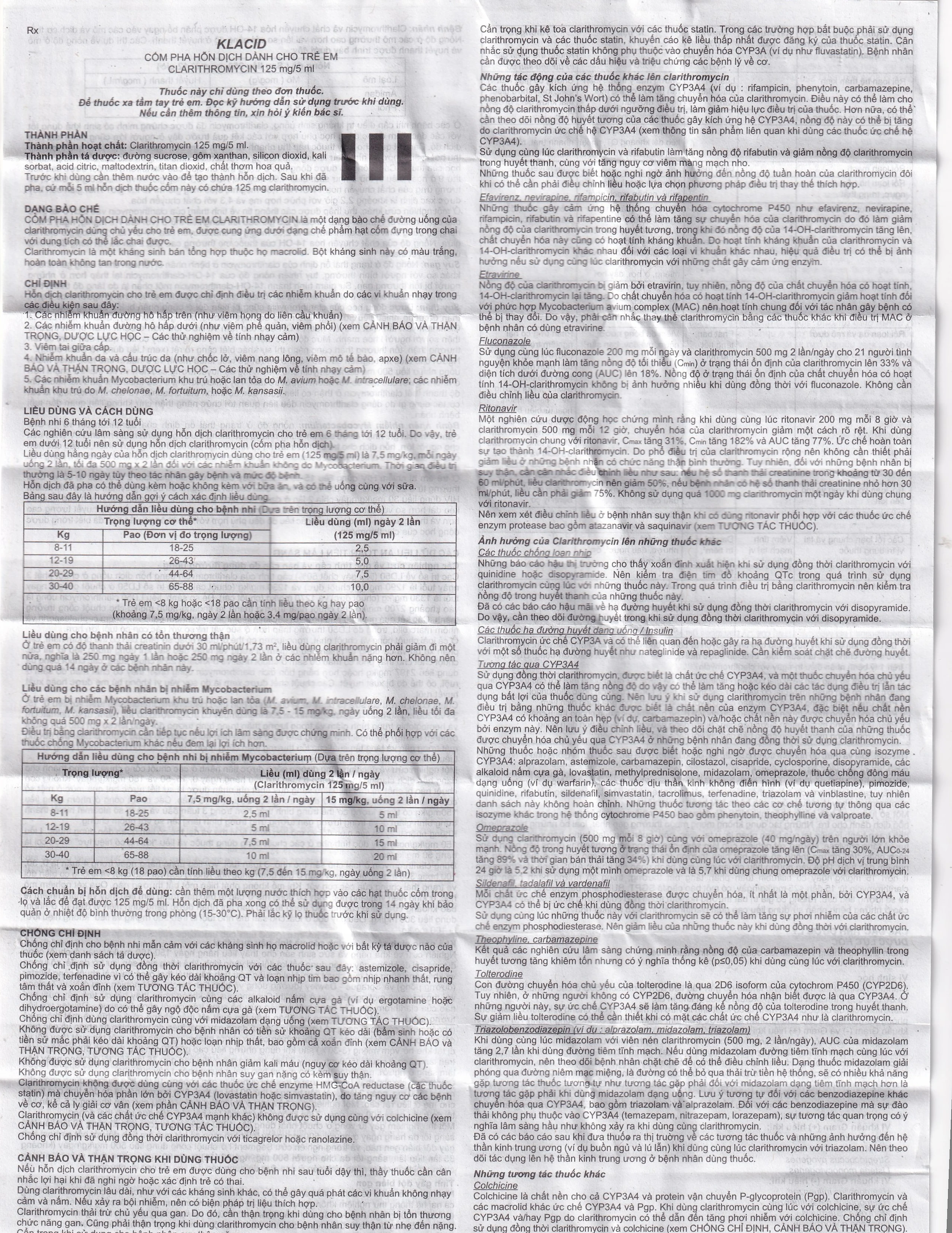 Cốm pha hỗn dịch uống Klacid 125mg/5ml điều trị nhiễm khuẩn đường hô hấp (60ml)