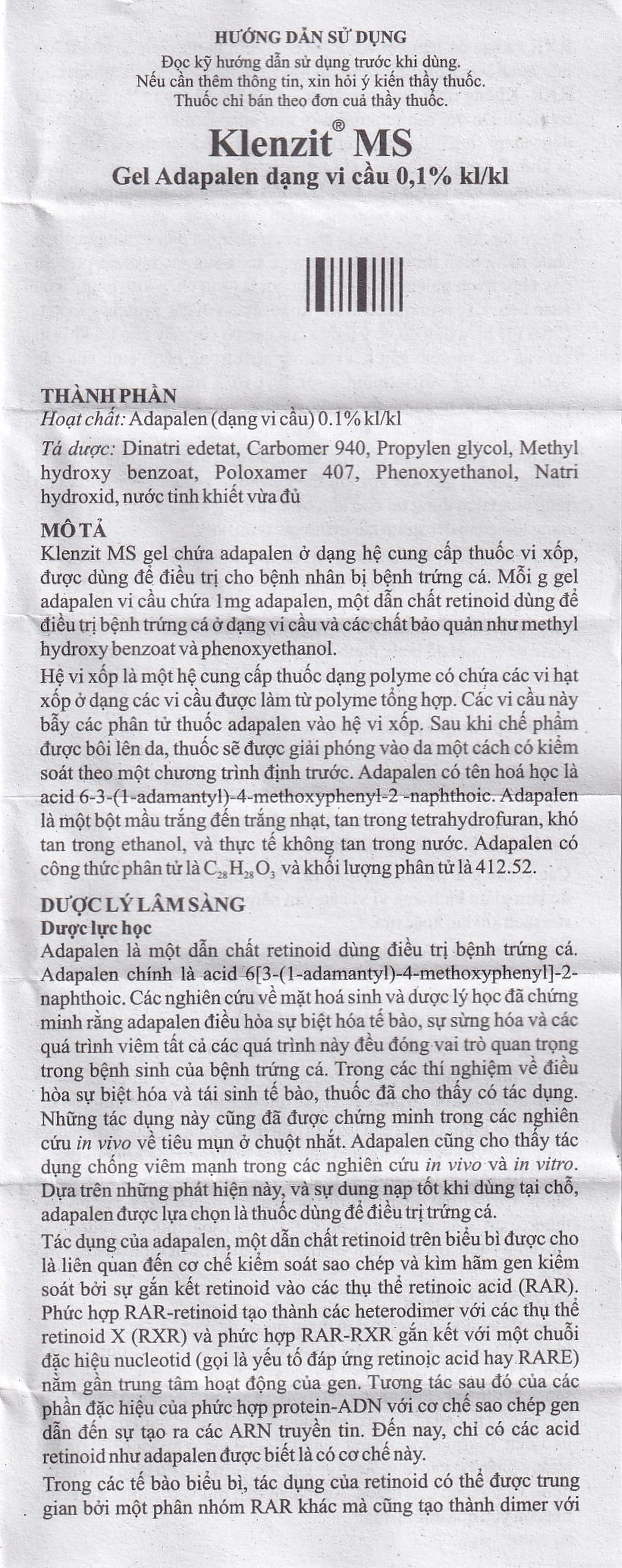 Gel bôi da Klenzit MS điều trị mụn trứng cá (15g)