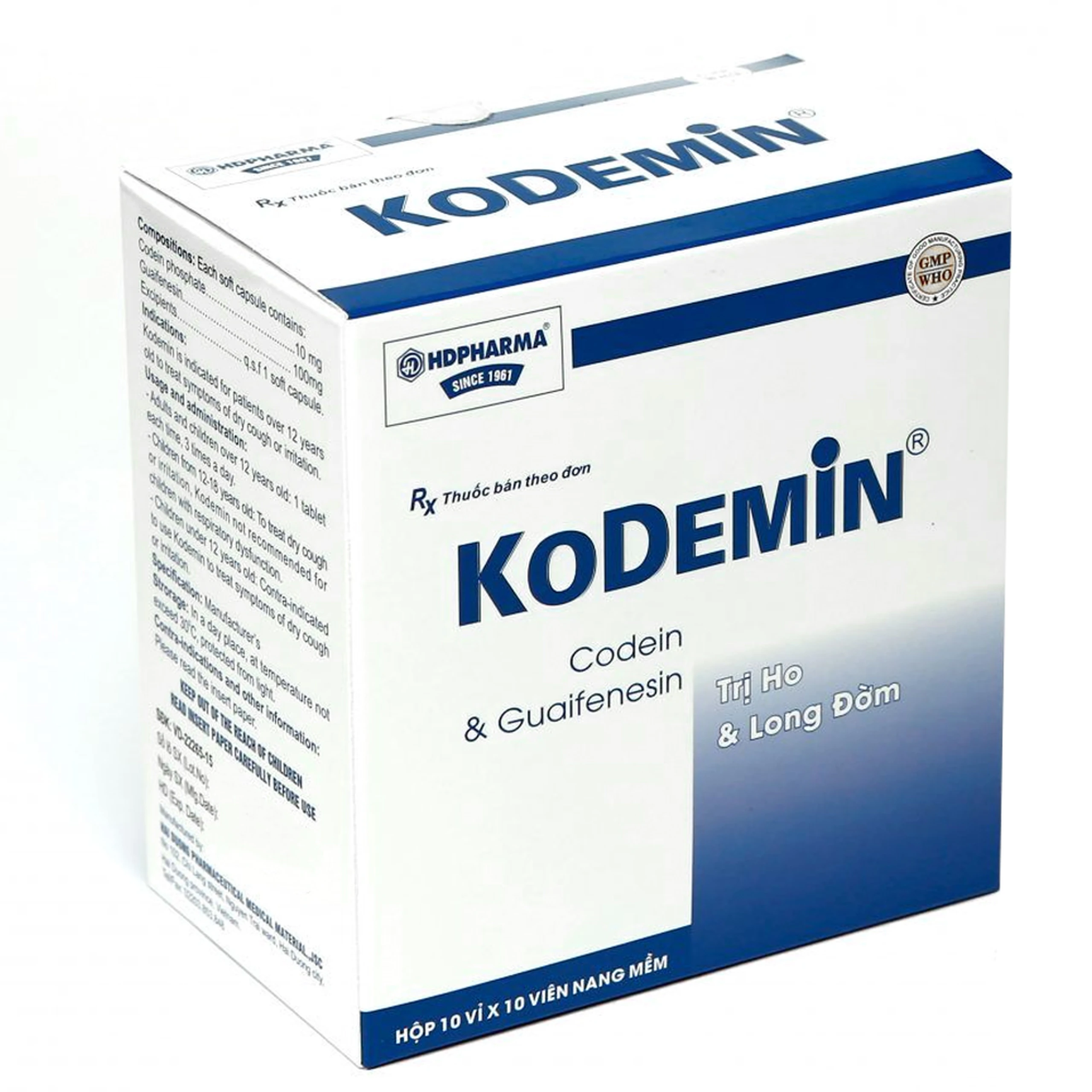 Thuốc Kodemin HD Pharma điều trị triệu chứng ho khan hoặc kích ứng (10 vỉ x 10 viên)