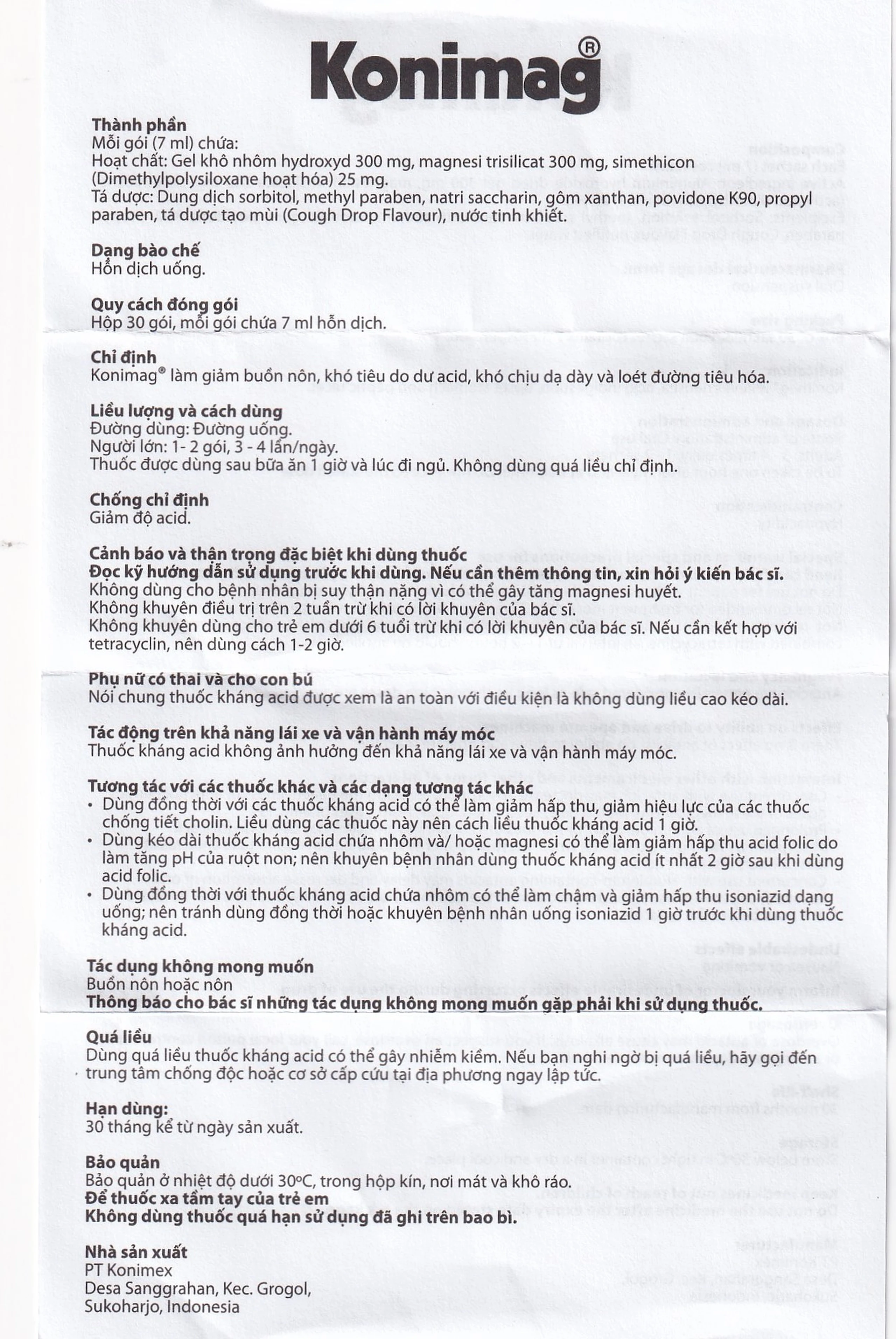 Hỗn dịch uống Konimag PT Konimex giảm buồn nôn, khó tiêu, loét đường tiêu hóa (30 gói x 7ml)