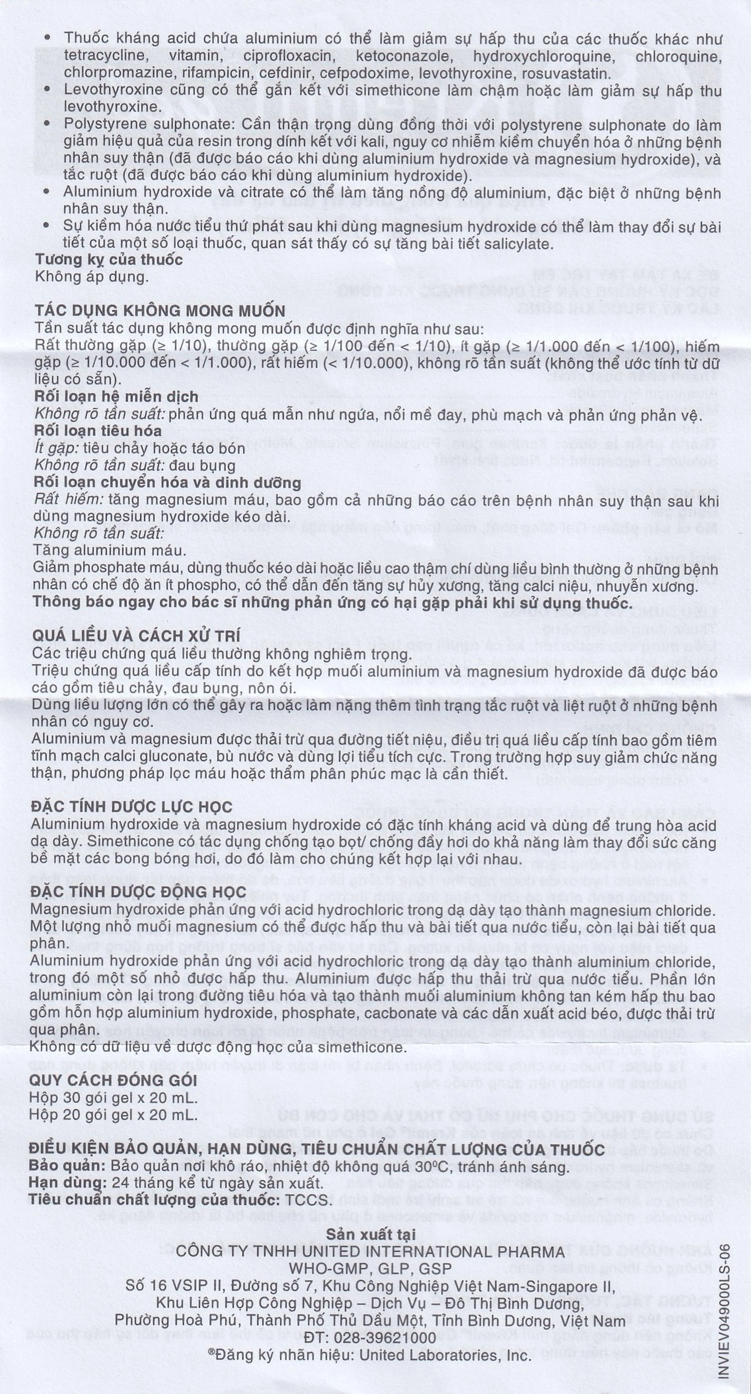 Thuốc Kremil Gel Bạc Hà United làm giảm các triệu chứng như khó tiêu, ợ nóng, đầy hơi (20 gói x 20ml)