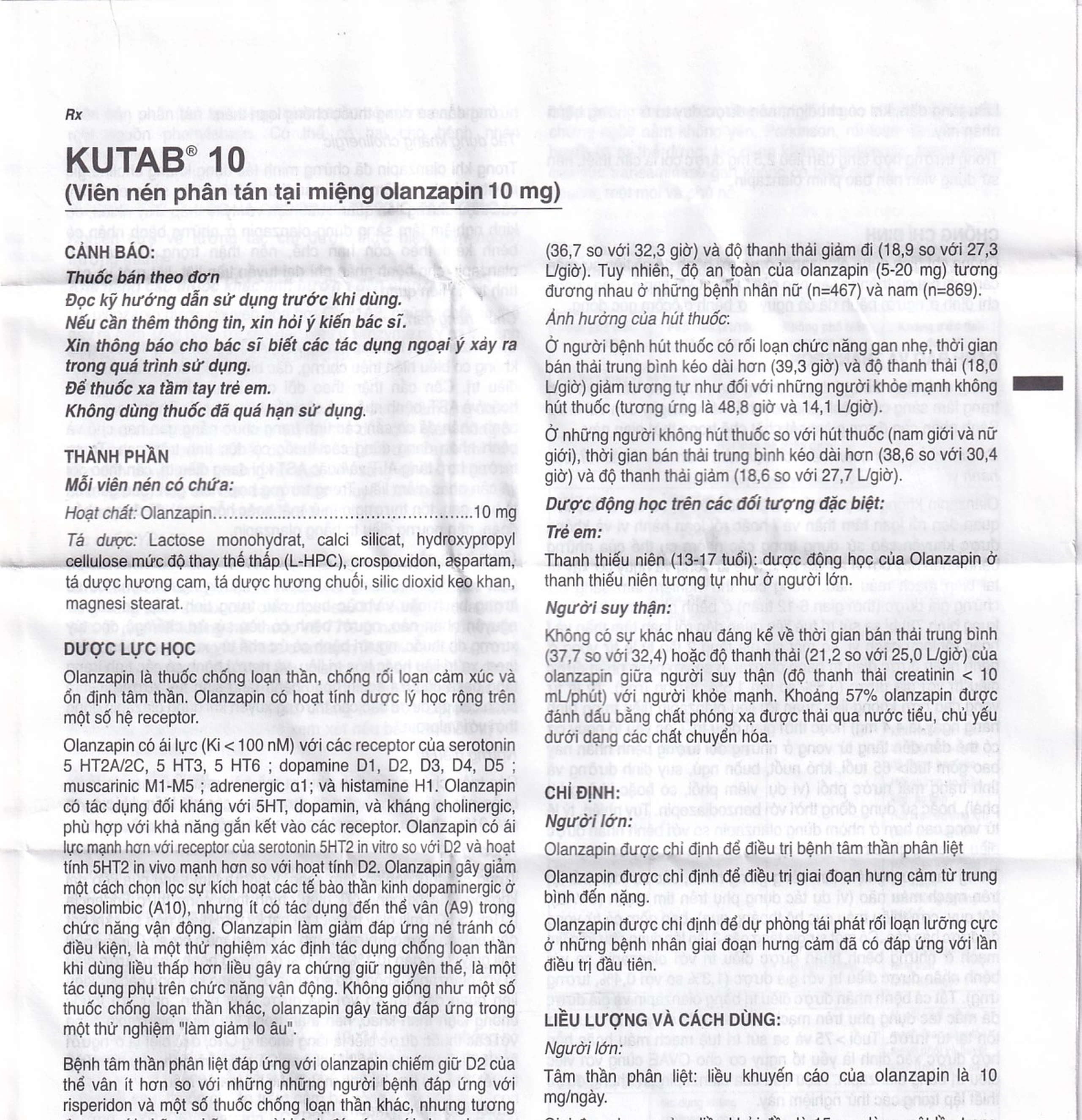 Thuốc Kutab 10 Levis điều trị tâm thần phân liệt, giai đoạn hưng cảm vừa đến nặng (12 vỉ x 7 viên)