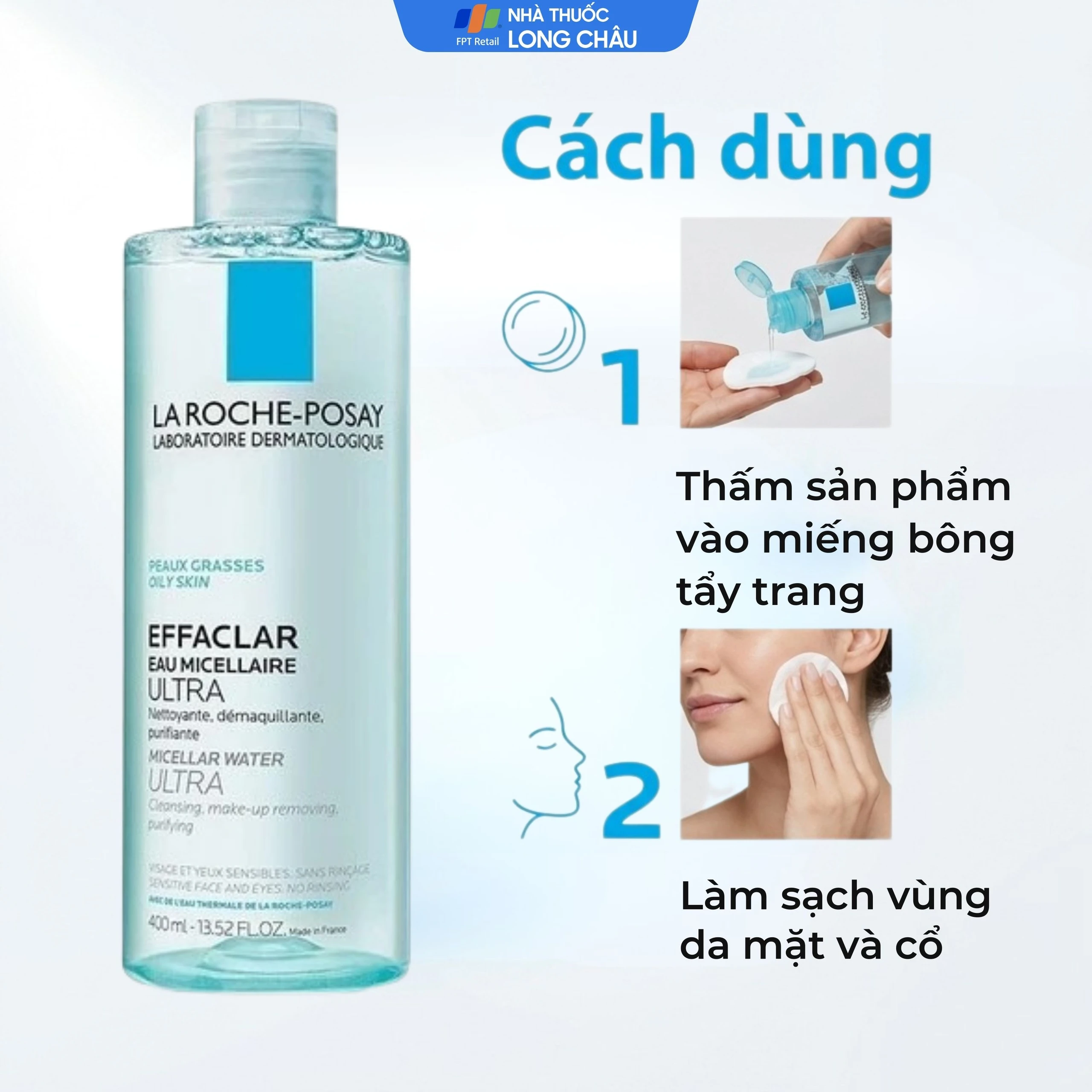 Nước tẩy trang cho da dầu, nhạy cảm La Roche-posay Effaclar Micellar Water Ultra 400ml