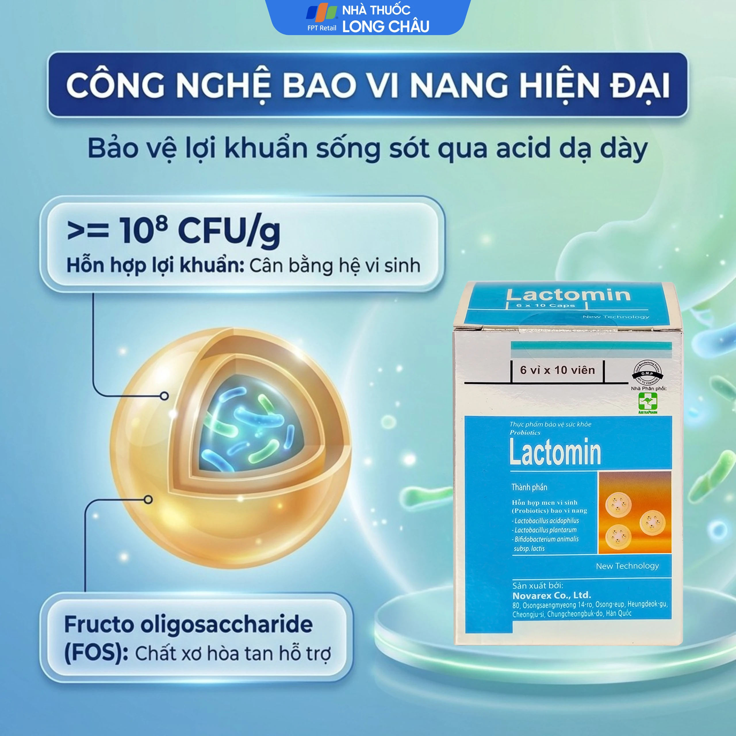 Viên uống Lactomin Novarex bổ sung vi khuẩn có ích, giúp tái lập cân bằng hệ vi sinh đường ruột (6 vỉ x 10 viên) 3