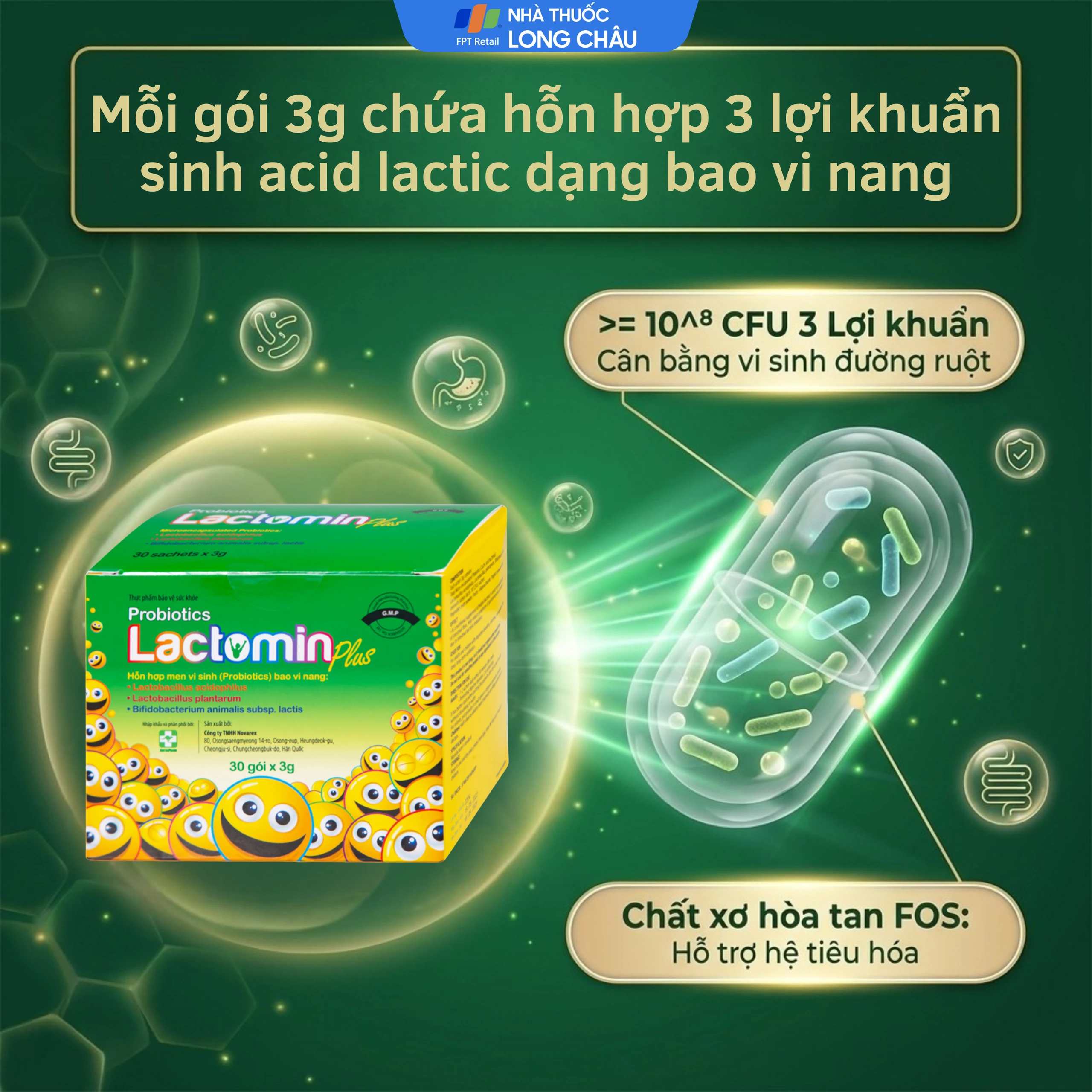 Cốm bổ sung lợi khuẩn Lactomin Plus Novarex (30 gói) 3