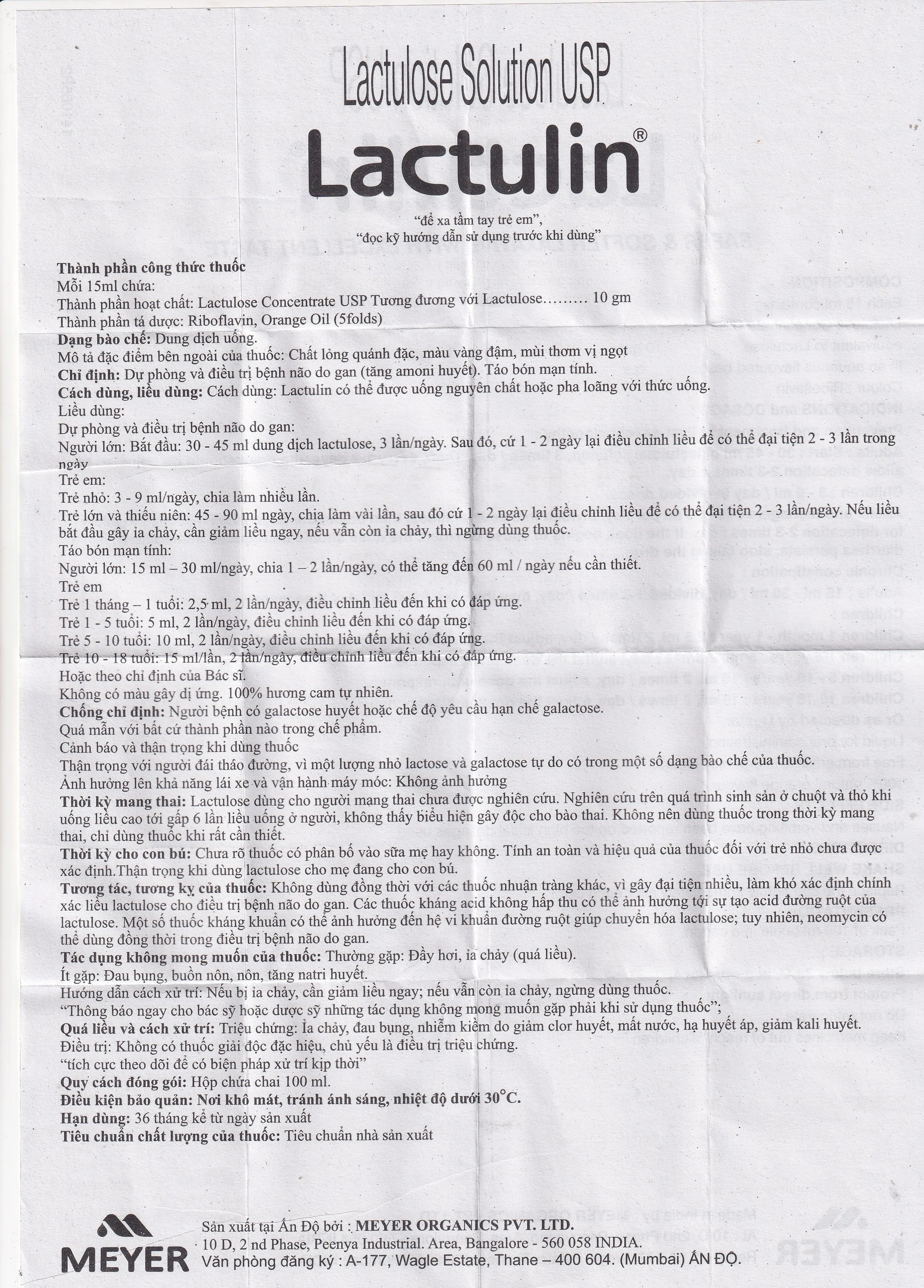 Thuốc Lactulin 10g Meyer giúp dự phòng và điều trị bệnh não do gan, táo bón mạn tính (100ml)