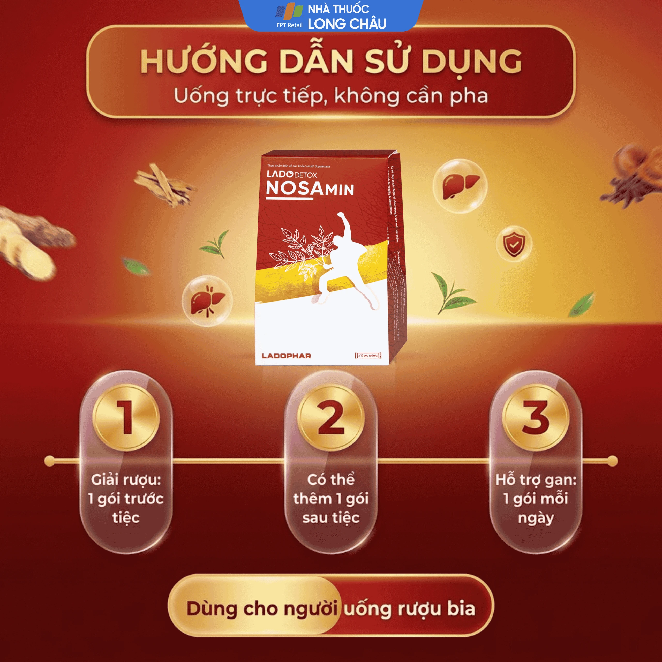 Nước uống hỗ trợ giải rượu, bảo vệ gan Ladodetox Nosamin Ladophar (10 gói x 15ml) 5