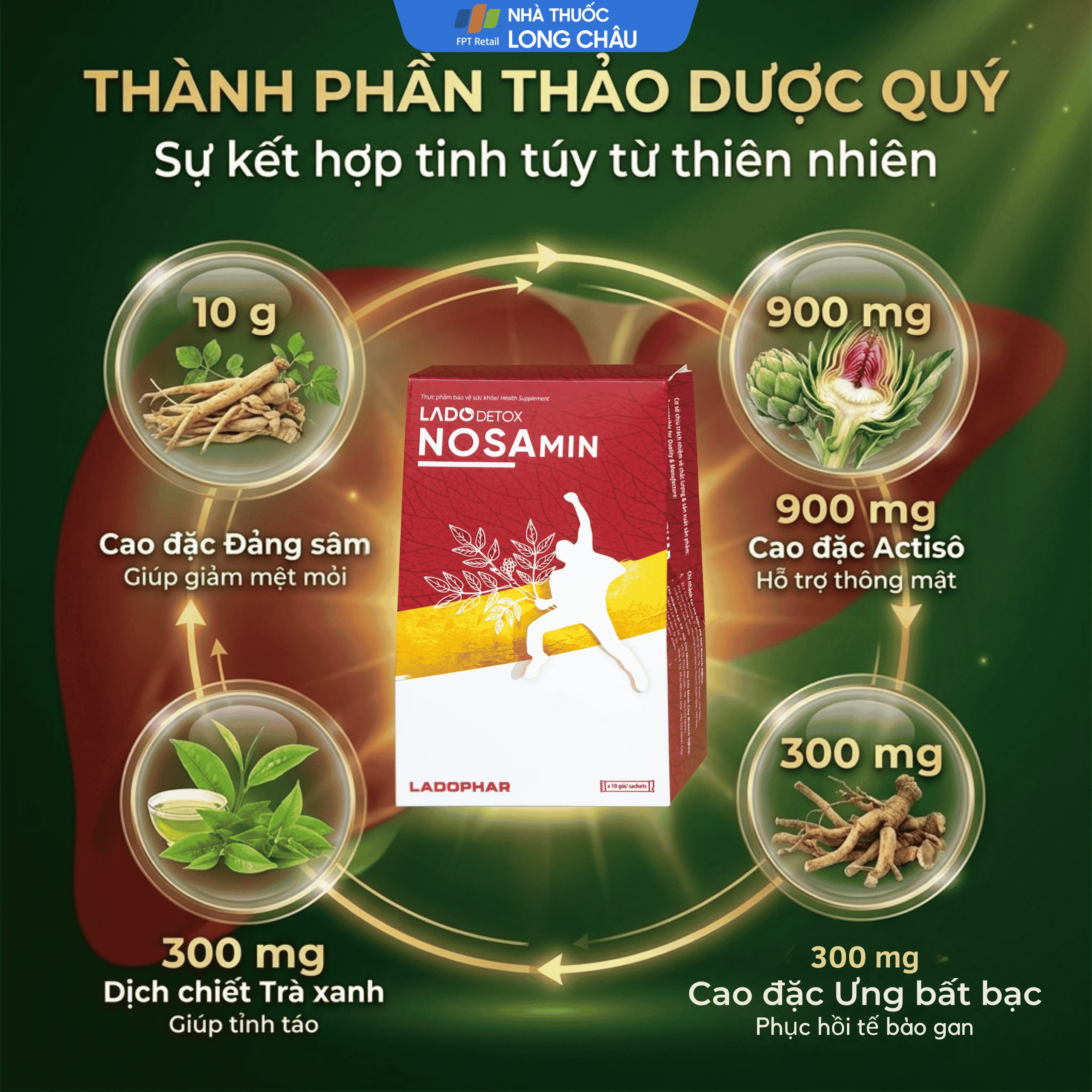 Nước uống hỗ trợ giải rượu, bảo vệ gan Ladodetox Nosamin Ladophar (10 gói x 15ml) 3