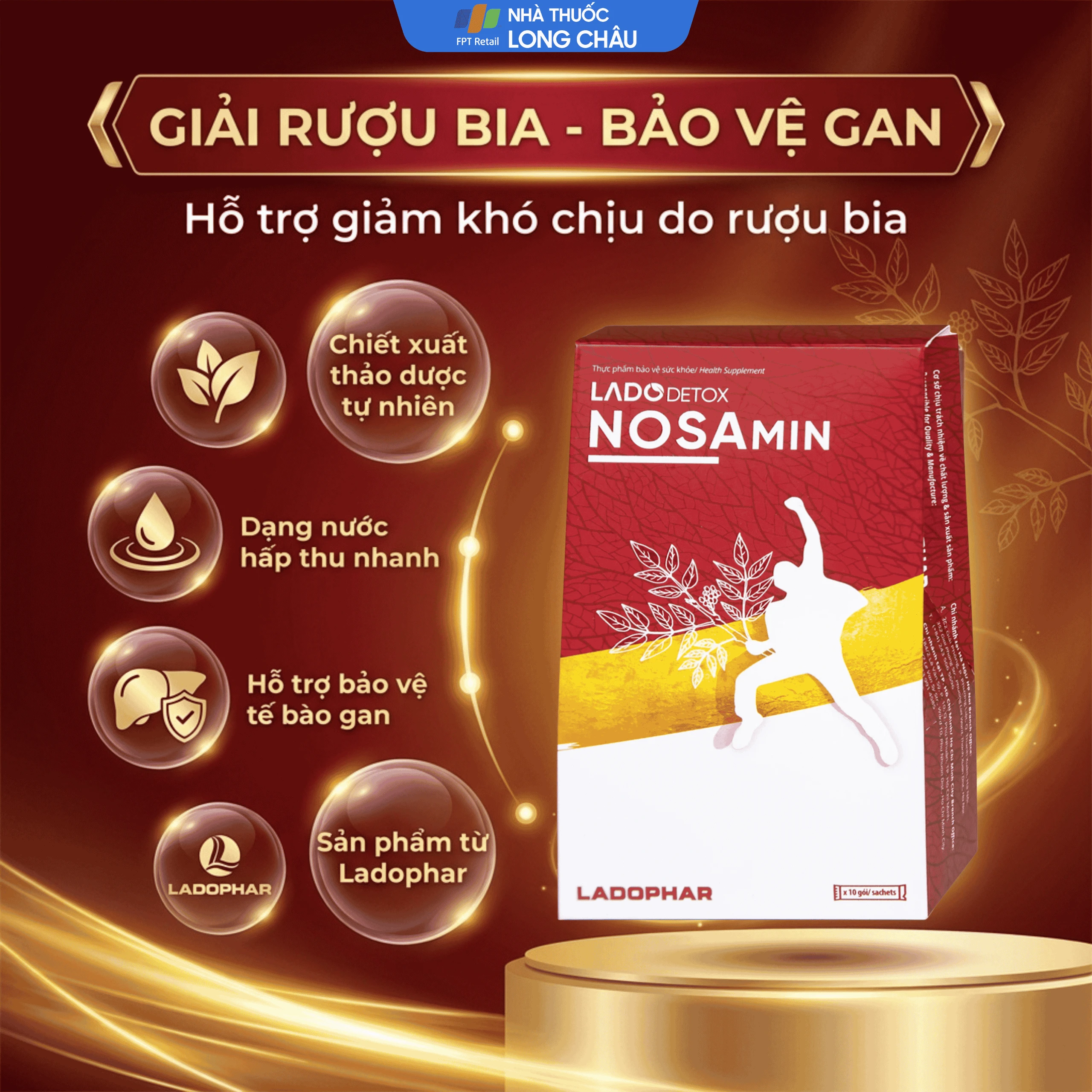 Nước uống hỗ trợ giải rượu, bảo vệ gan Ladodetox Nosamin Ladophar (10 gói x 15ml) 4