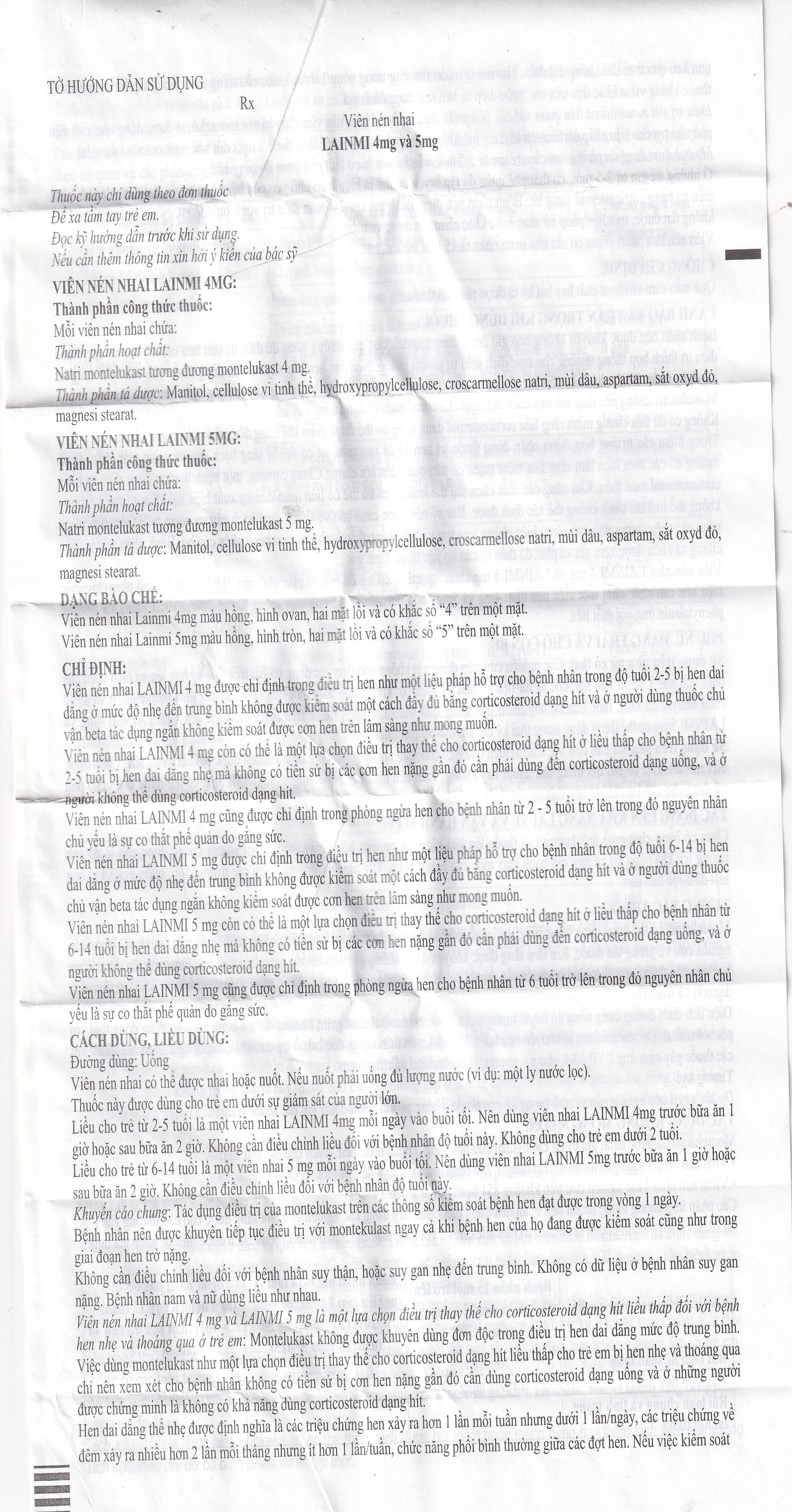 Thuốc Lainmi 4mg Lesvi phòng ngừa và điều trị hen (4 vỉ x 7 viên)