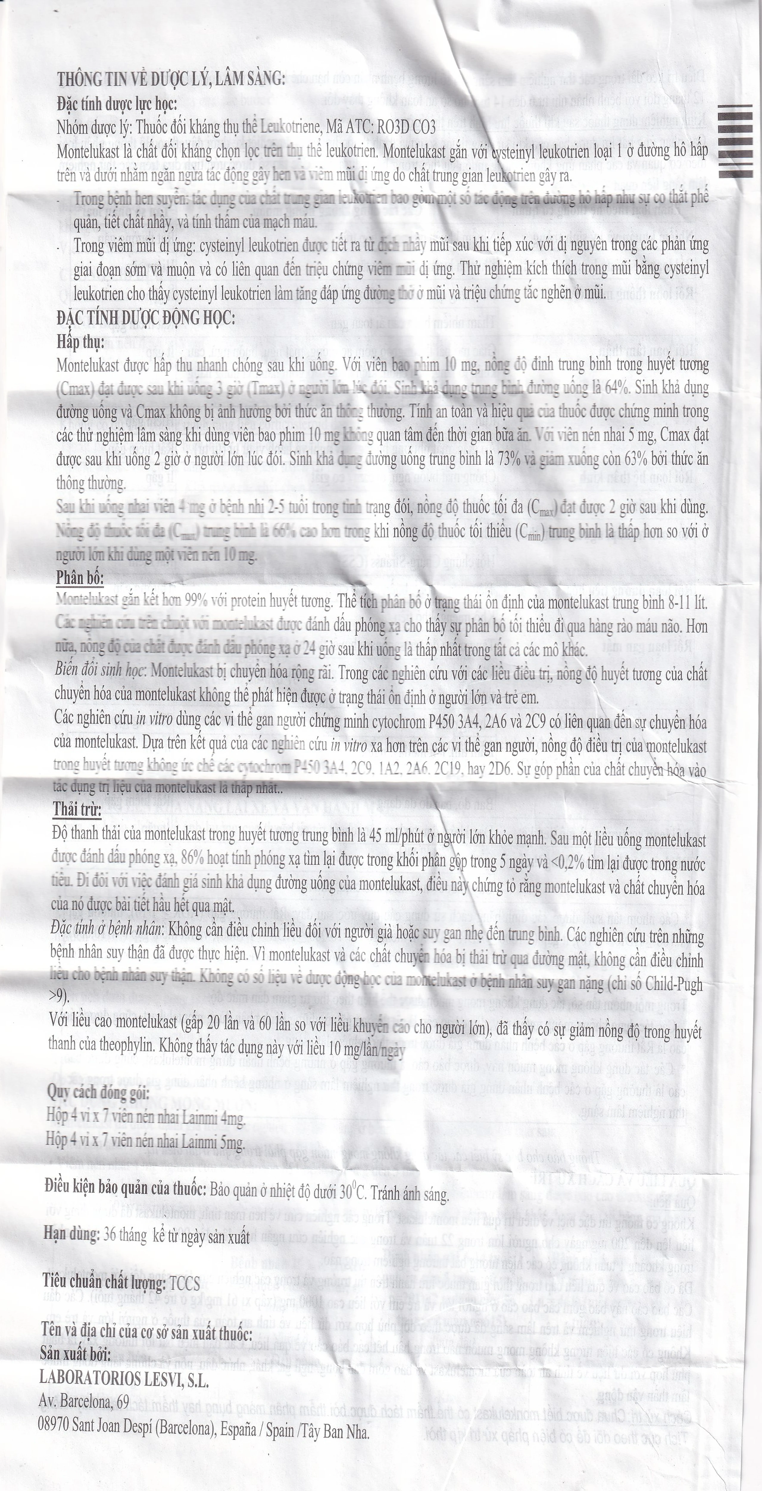 Thuốc Lainmi 4mg Lesvi phòng ngừa và điều trị hen (4 vỉ x 7 viên)