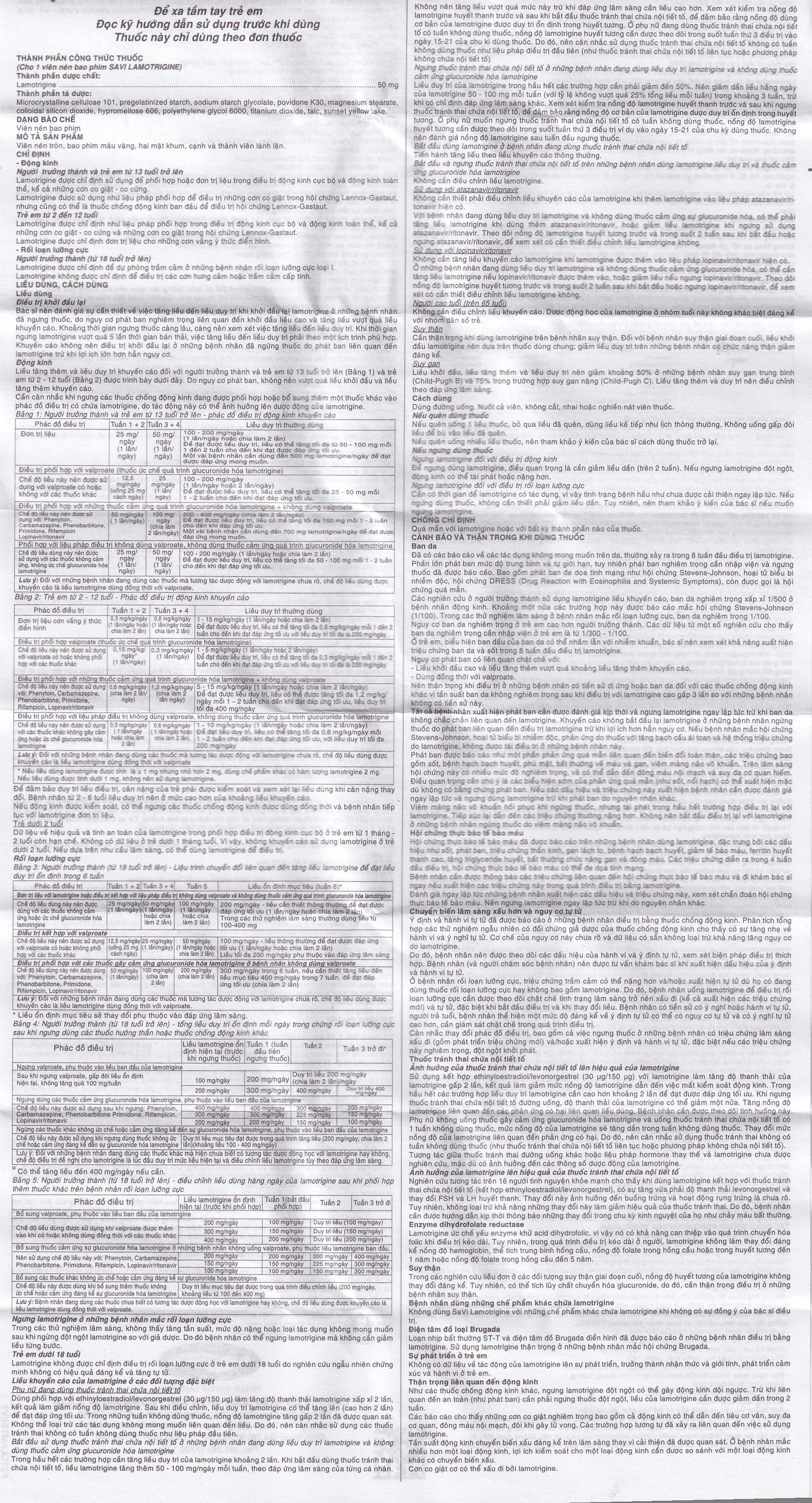 Viên nén Lamotrigine 50mg SaVi điều trị động kinh (3 vỉ x 10 viên)