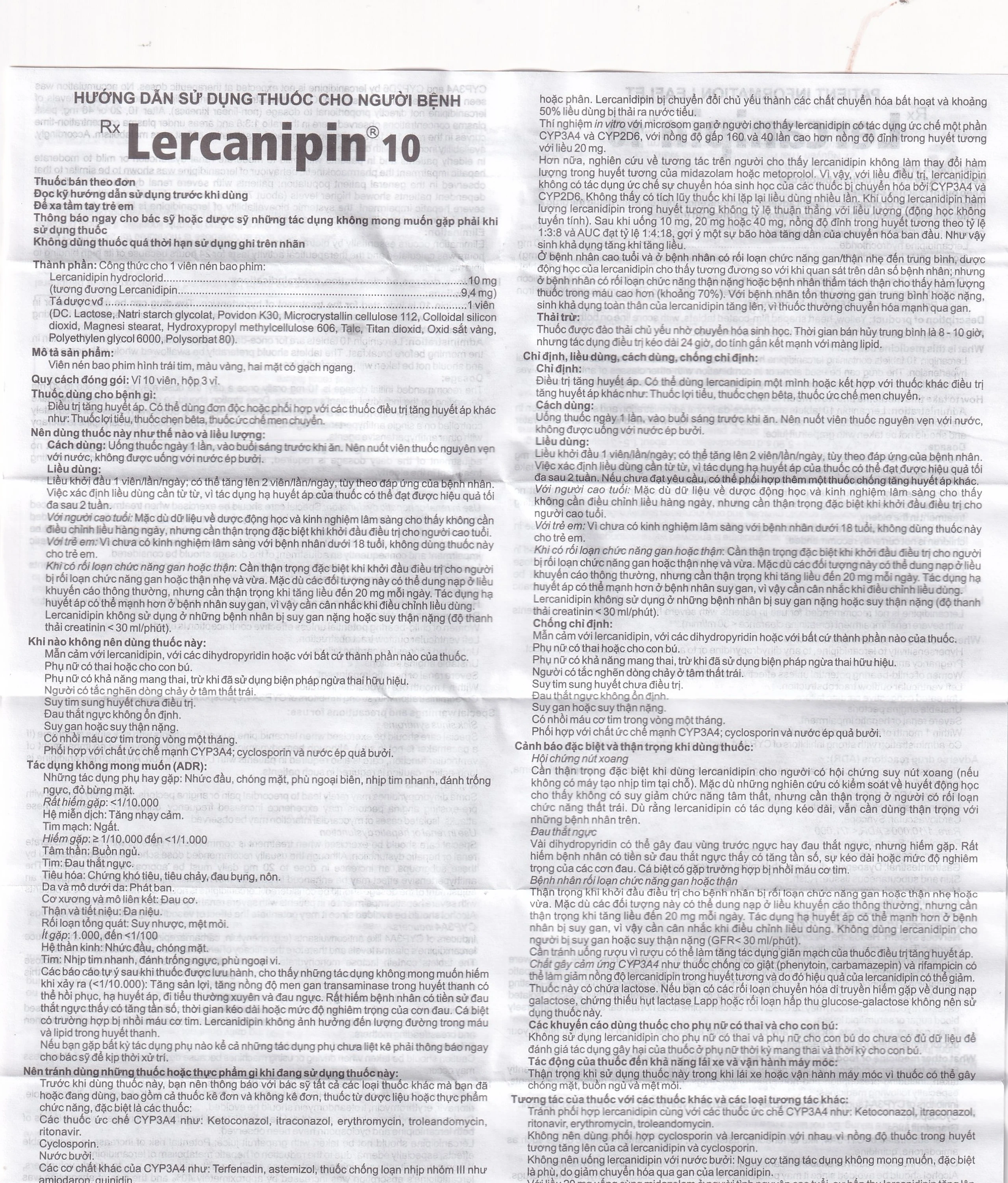 Thuốc Lercanipin 10 Agimexpharm điều trị tăng huyết áp (3 vỉ x 10 viên)