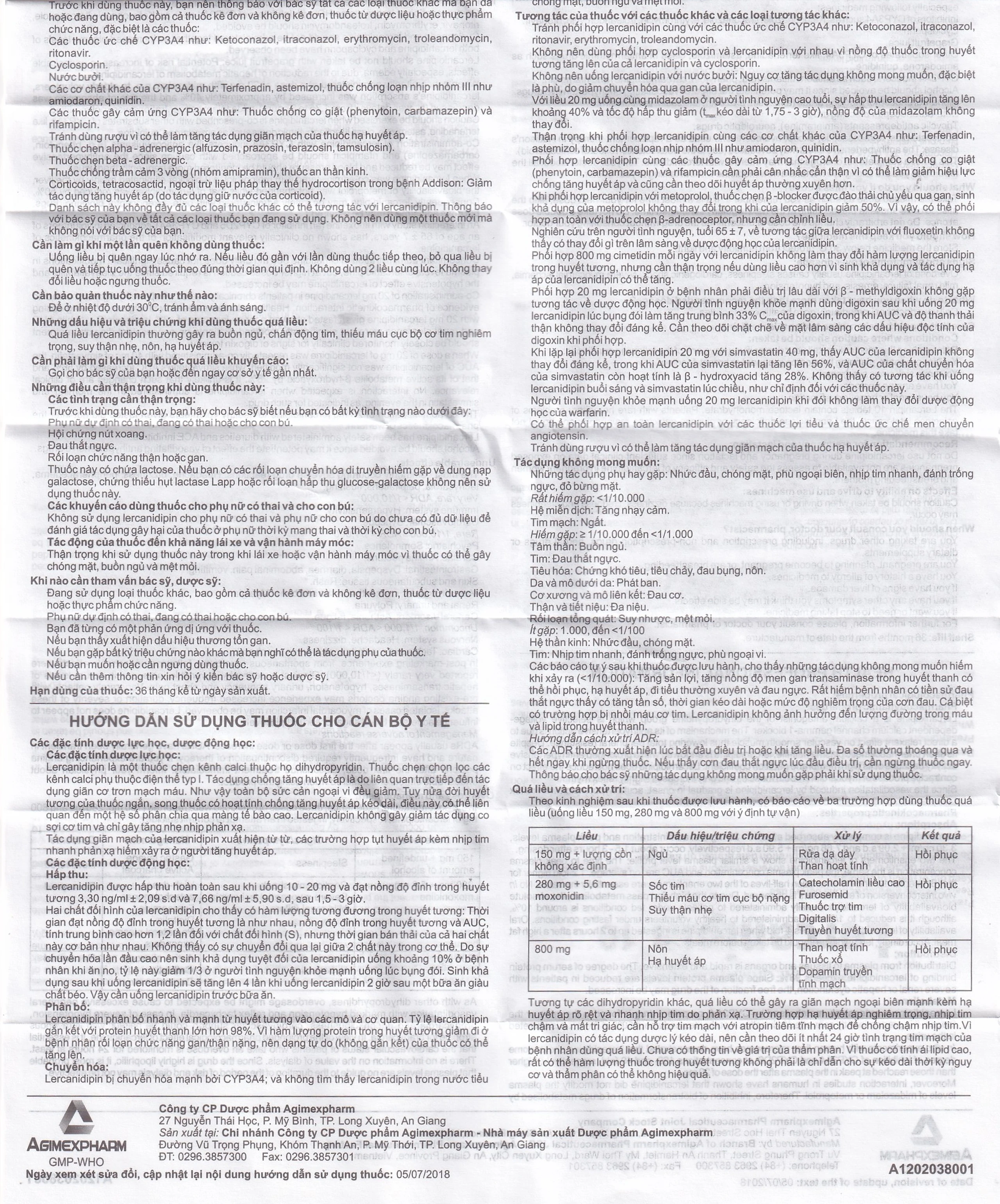 Thuốc Lercanipin 10 Agimexpharm điều trị tăng huyết áp (3 vỉ x 10 viên)