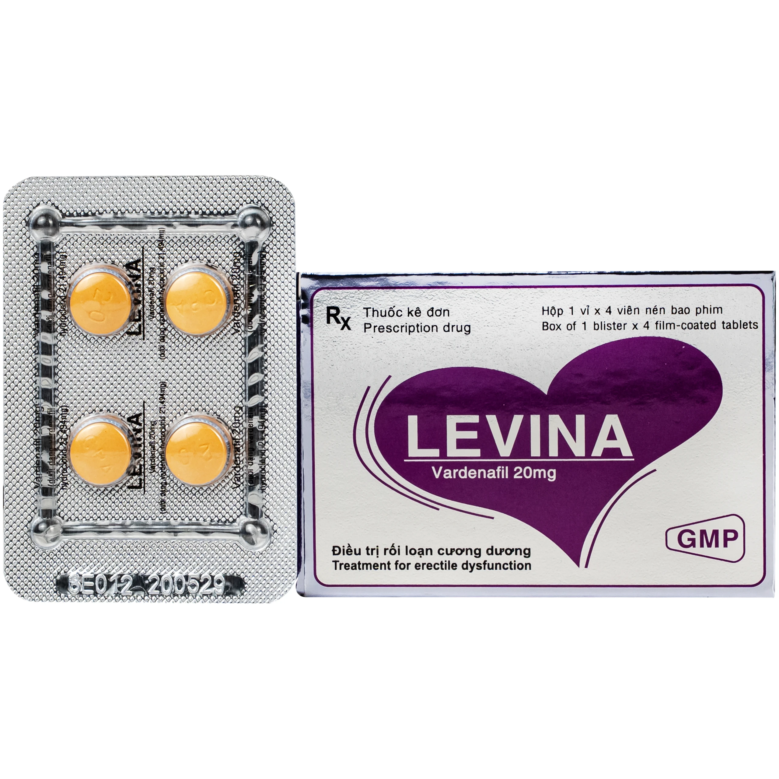 Thuốc Levina 20mg Cophavina điều trị rối loạn chức năng cương dương (1 vỉ x 4 viên) 1