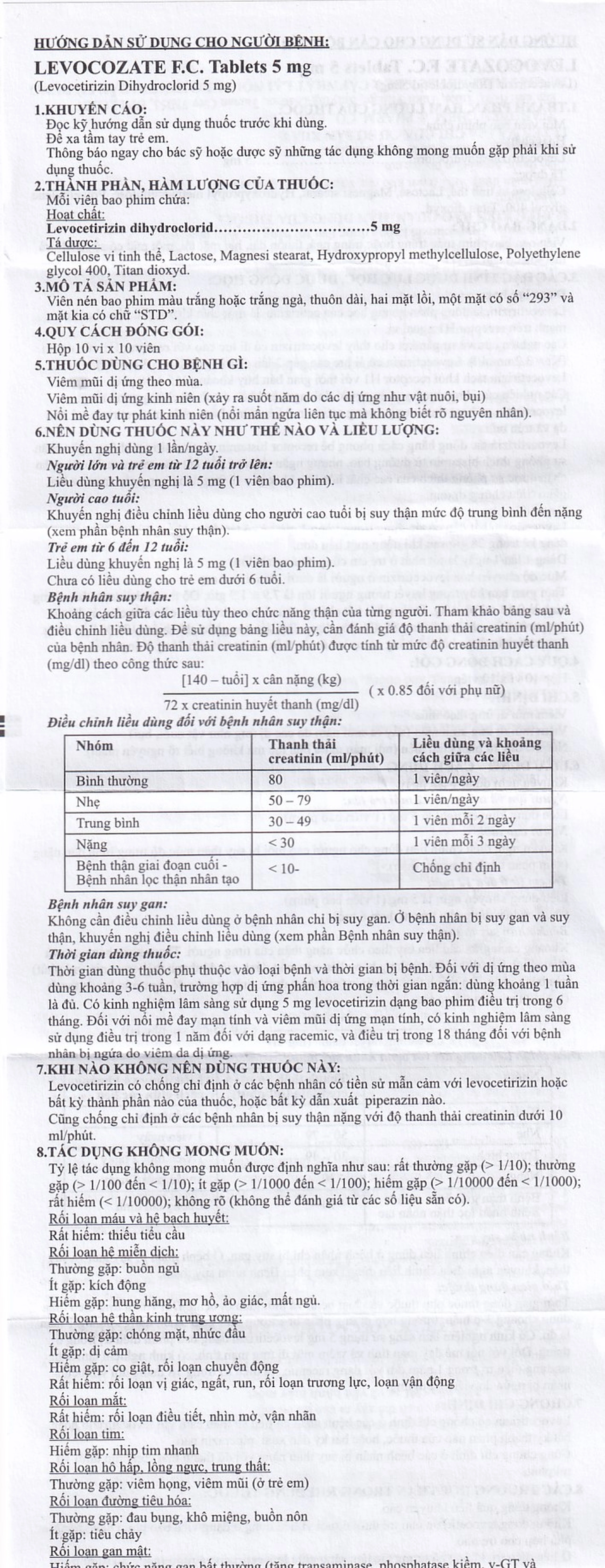 Thuốc Levocozate 5mg dùng trong điều trị viêm mũi dị ứng theo mùa, dị ứng kinh niên, nổi mề đay tự phát (10 vỉ x 10 viên)