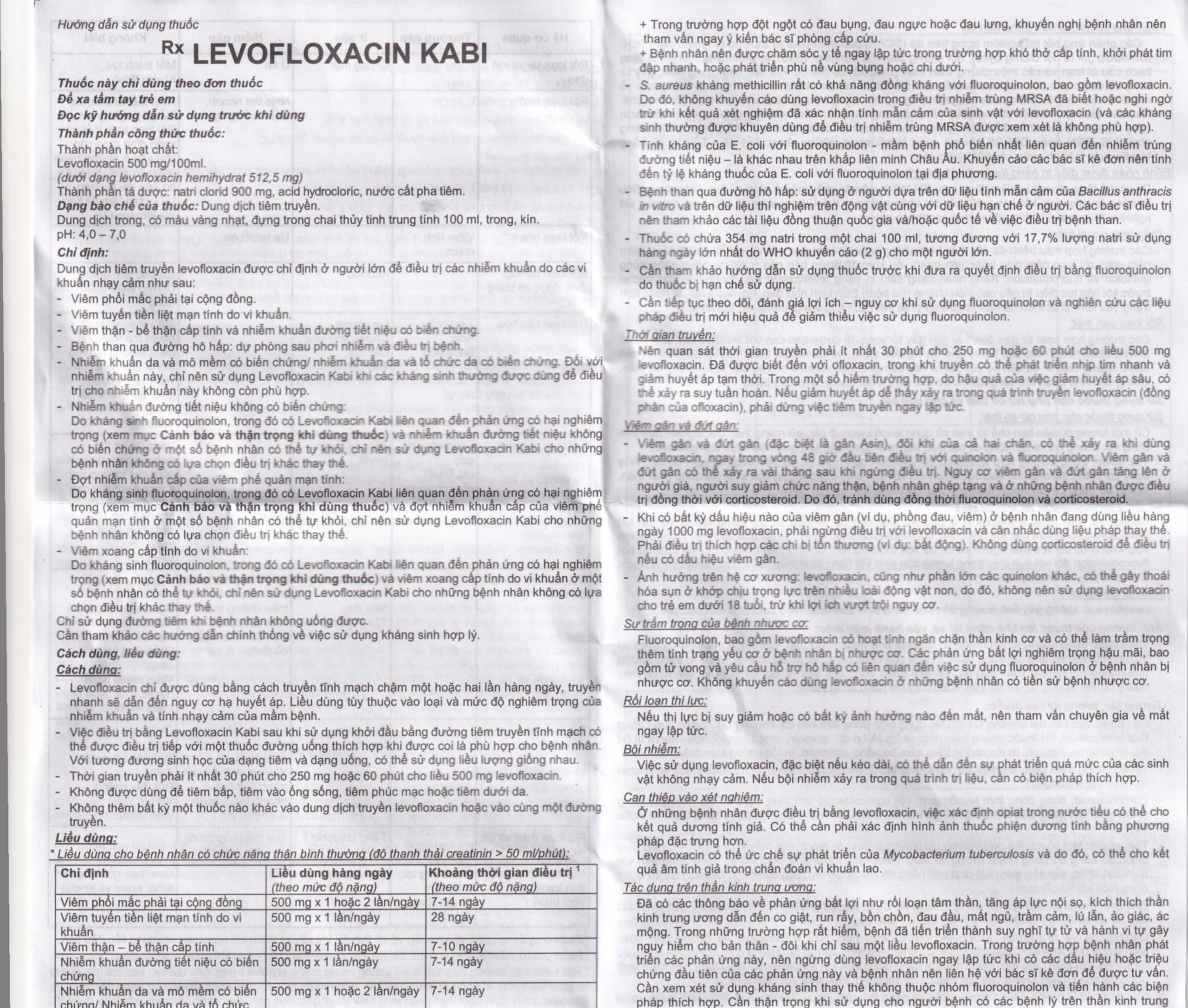 Dịch tiêm truyền Levofloxacin Kabi 100ml Fresenius Kabi điều trị nhiễm khuẩn, viêm phổi