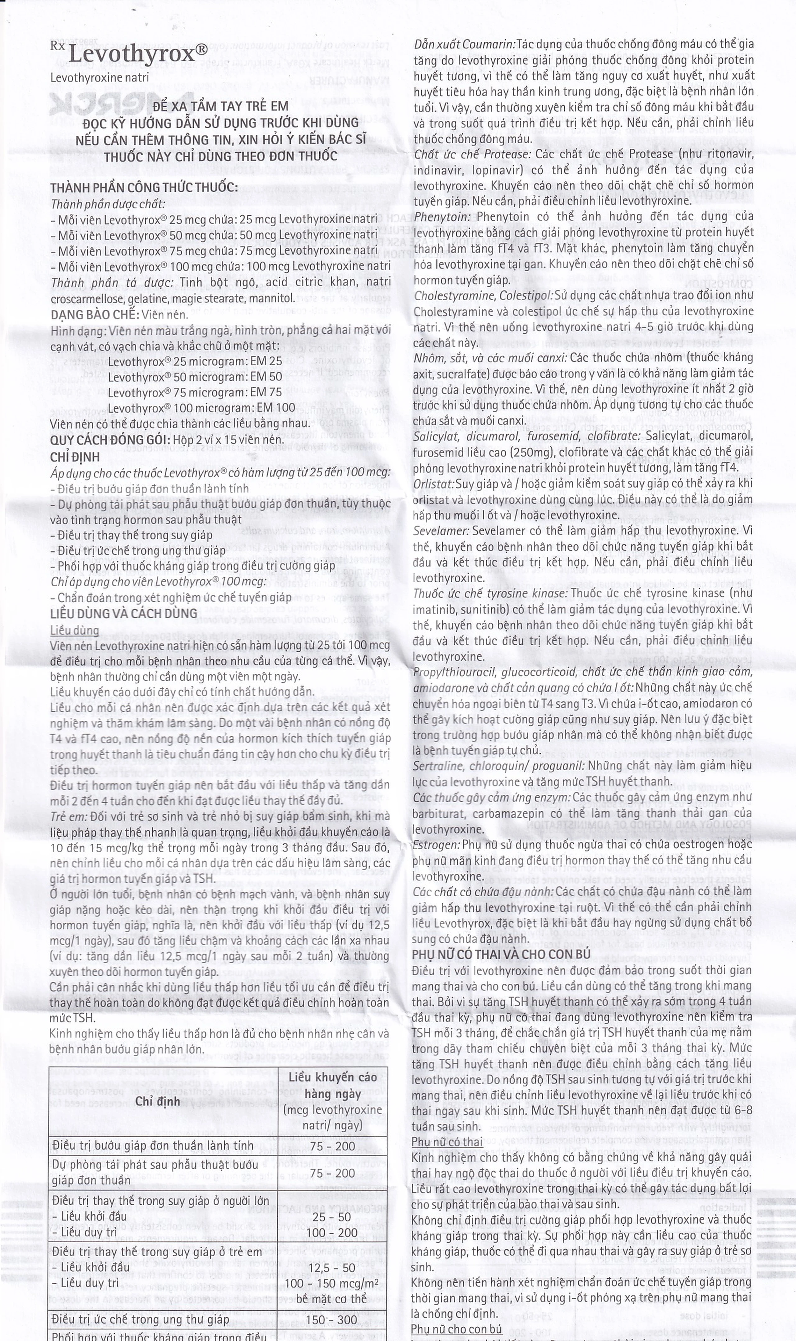 Thuốc Levothyrox 50µg Merck điều trị bướu giáp, suy giáp, ung thư giáp (2 vỉ x 15 viên)