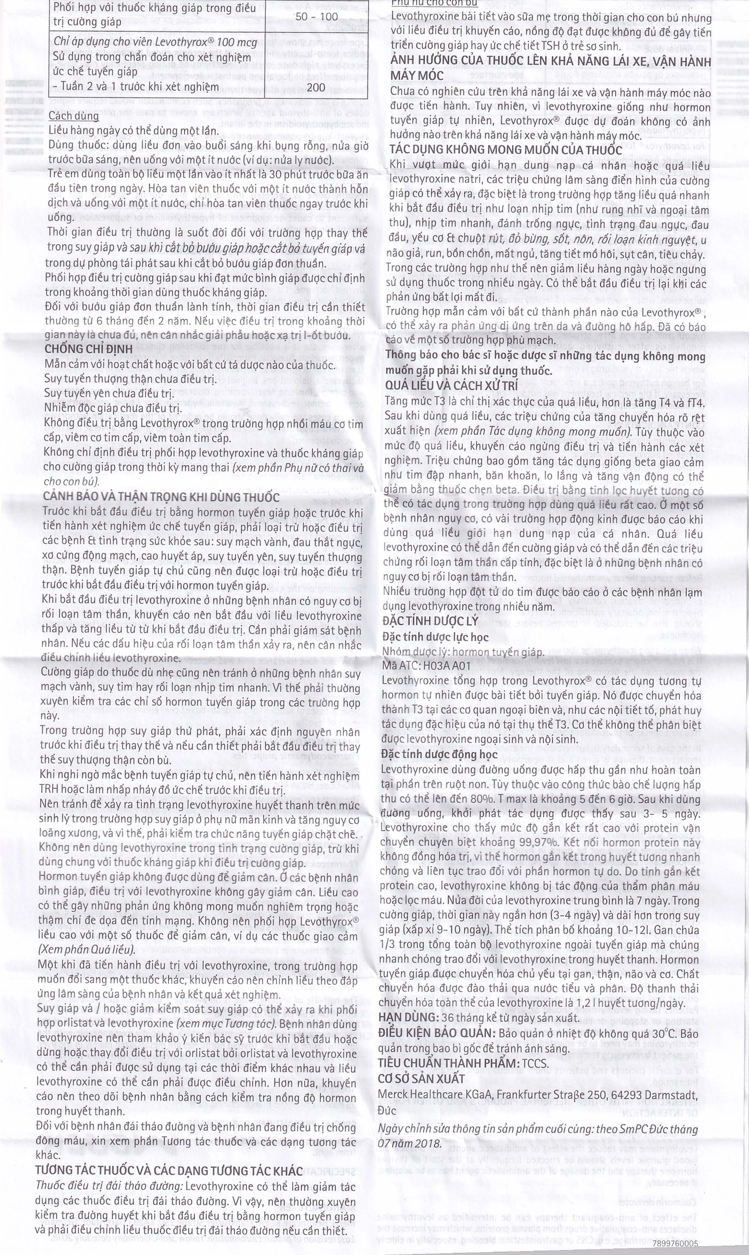 Thuốc Levothyrox 50µg Merck điều trị bướu giáp, suy giáp, ung thư giáp (2 vỉ x 15 viên)