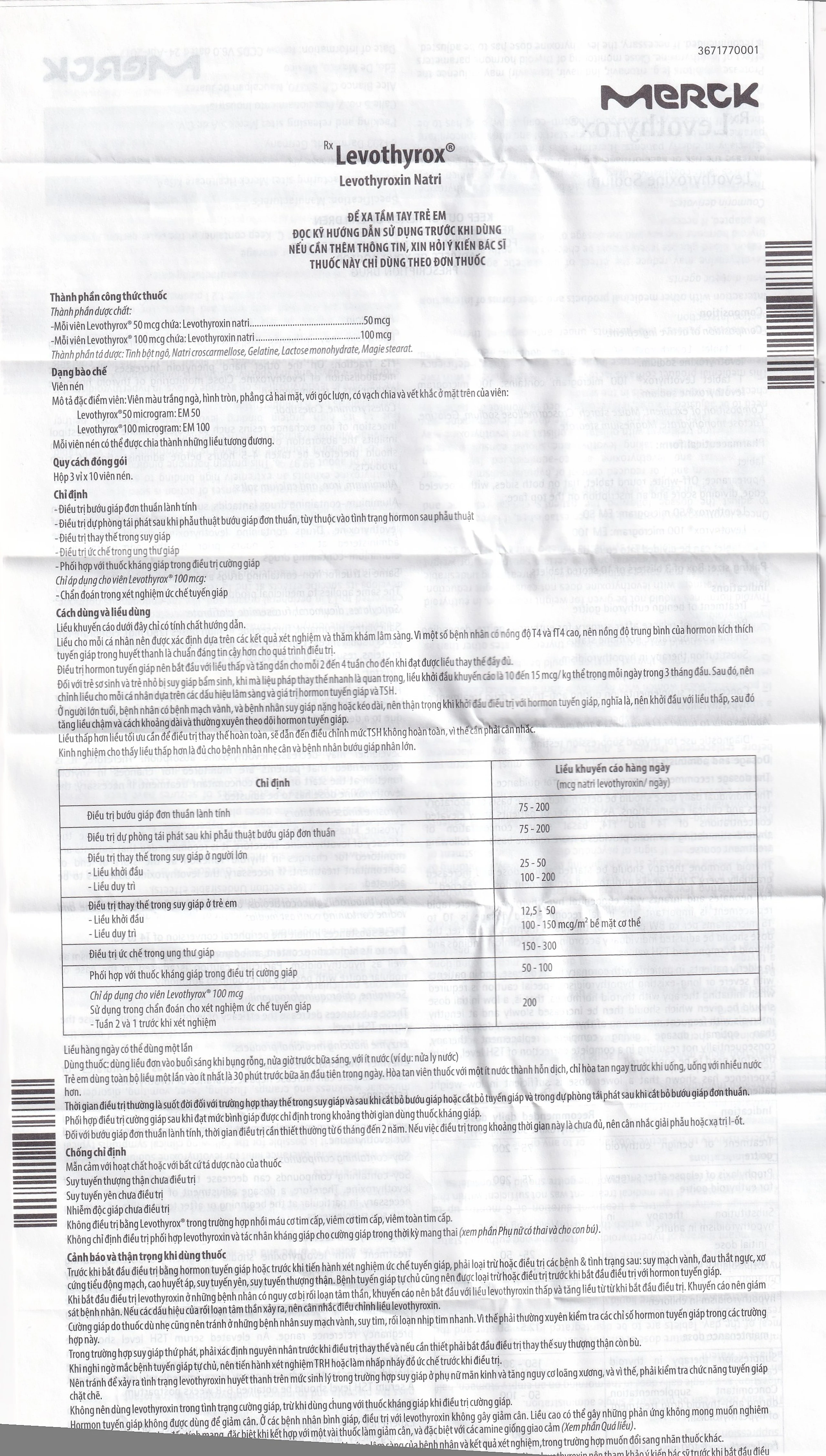 Thuốc Levothyrox 100µg Merck điều trị bướu giáp, suy giáp, ung thư giáp (3 vỉ x 10 viên)