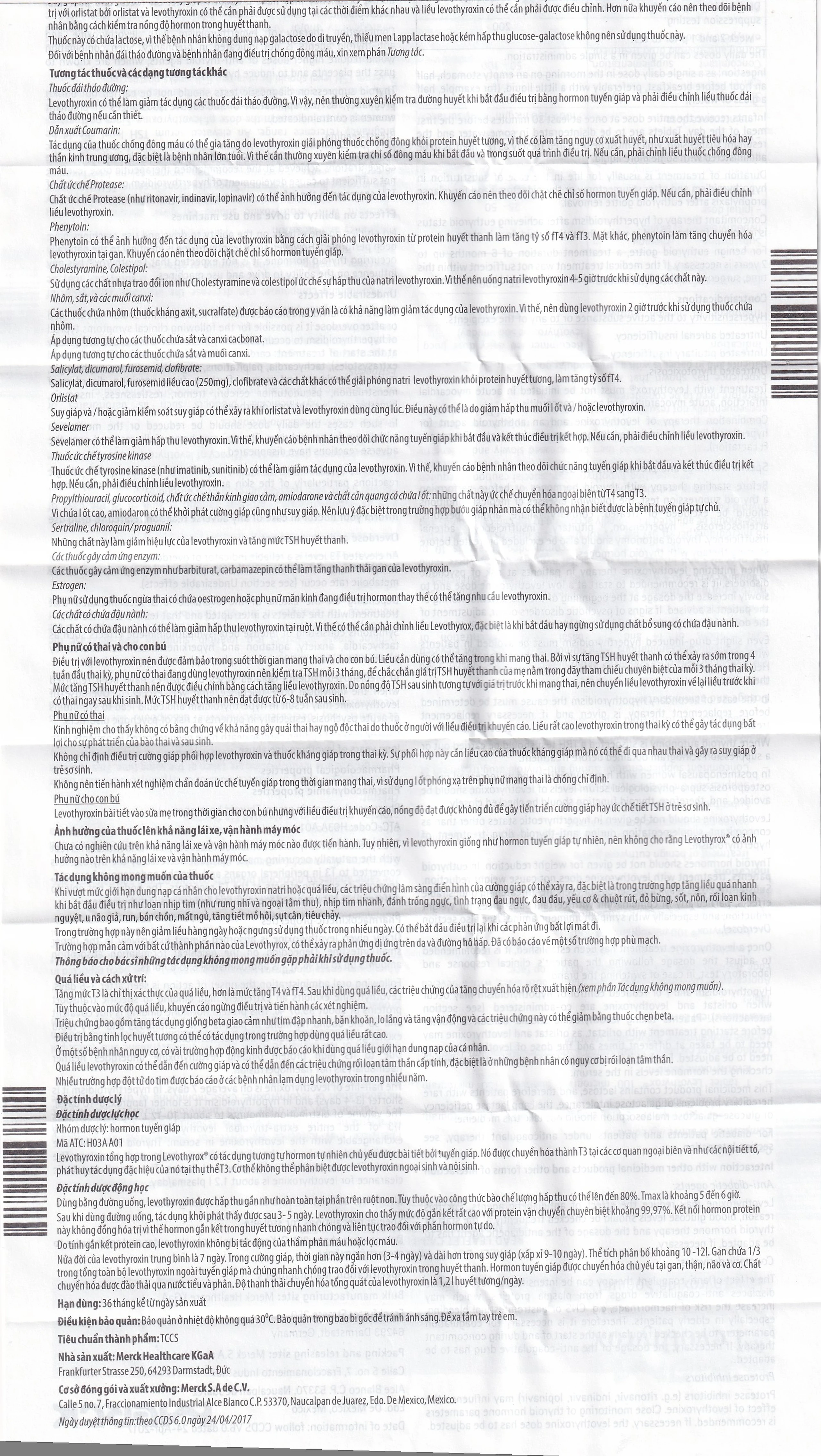Thuốc Levothyrox 100µg Merck điều trị bướu giáp, suy giáp, ung thư giáp (3 vỉ x 10 viên)
