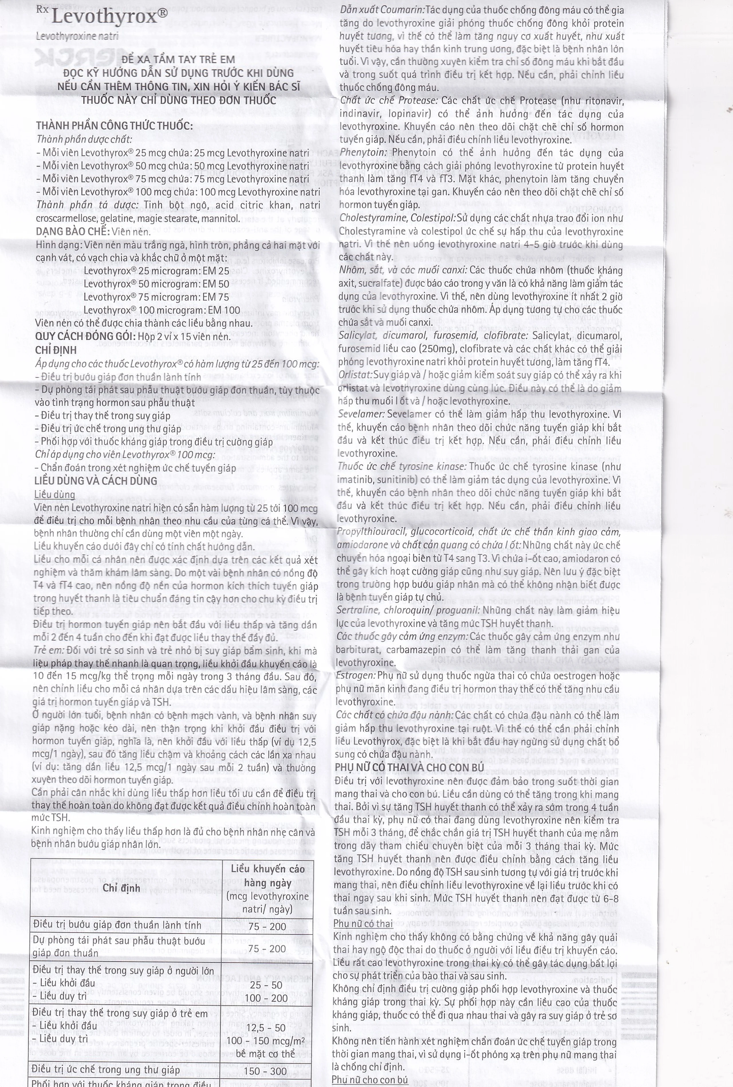 Thuốc Levothyrox 25µg Merck điều trị bướu giáp đơn thuần lành tính (2 vỉ x 15 viên)