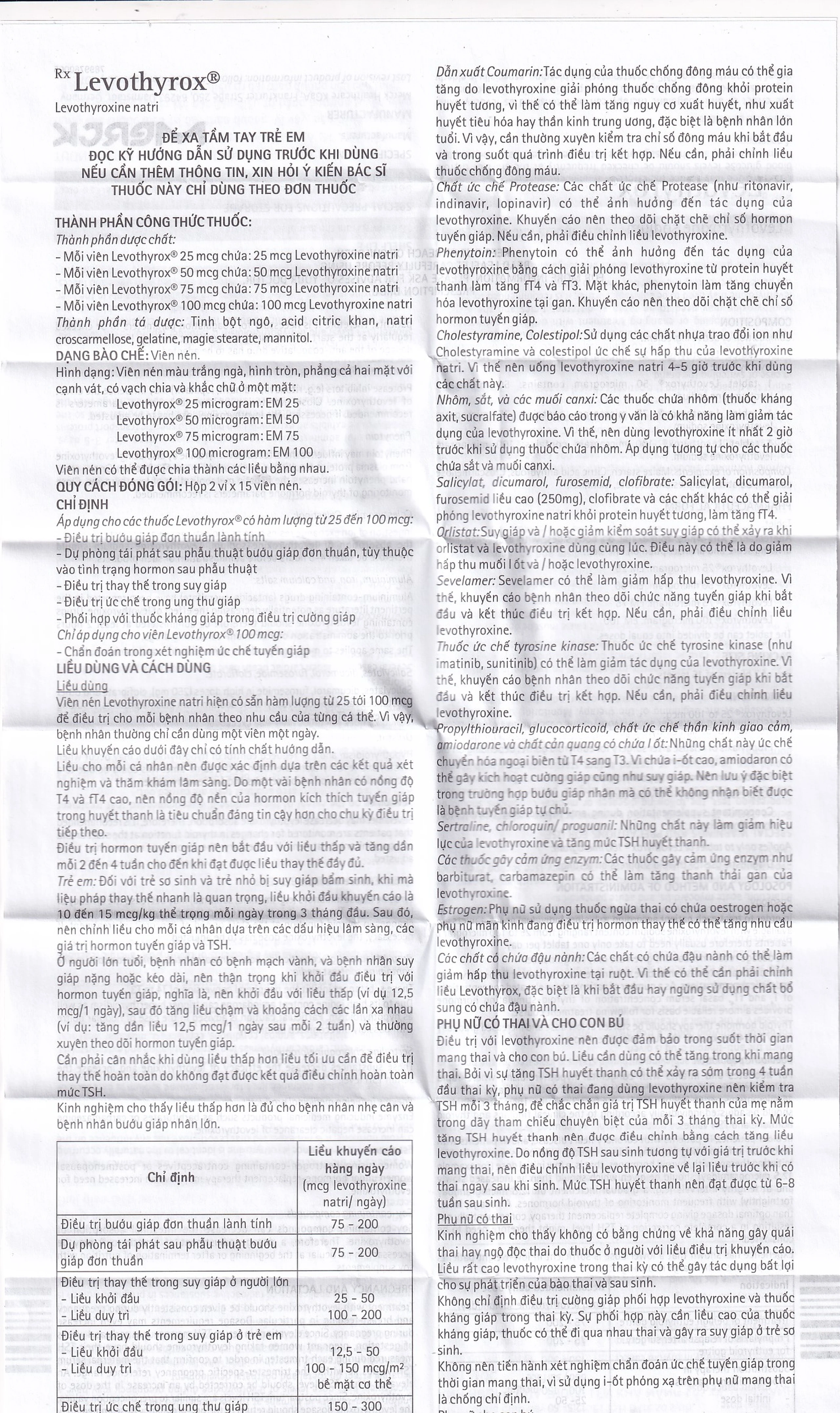 Thuốc Levothyrox 75µg Merck điều trị bướu giáp đơn thuần lành tính (2 vỉ x 15 viên)