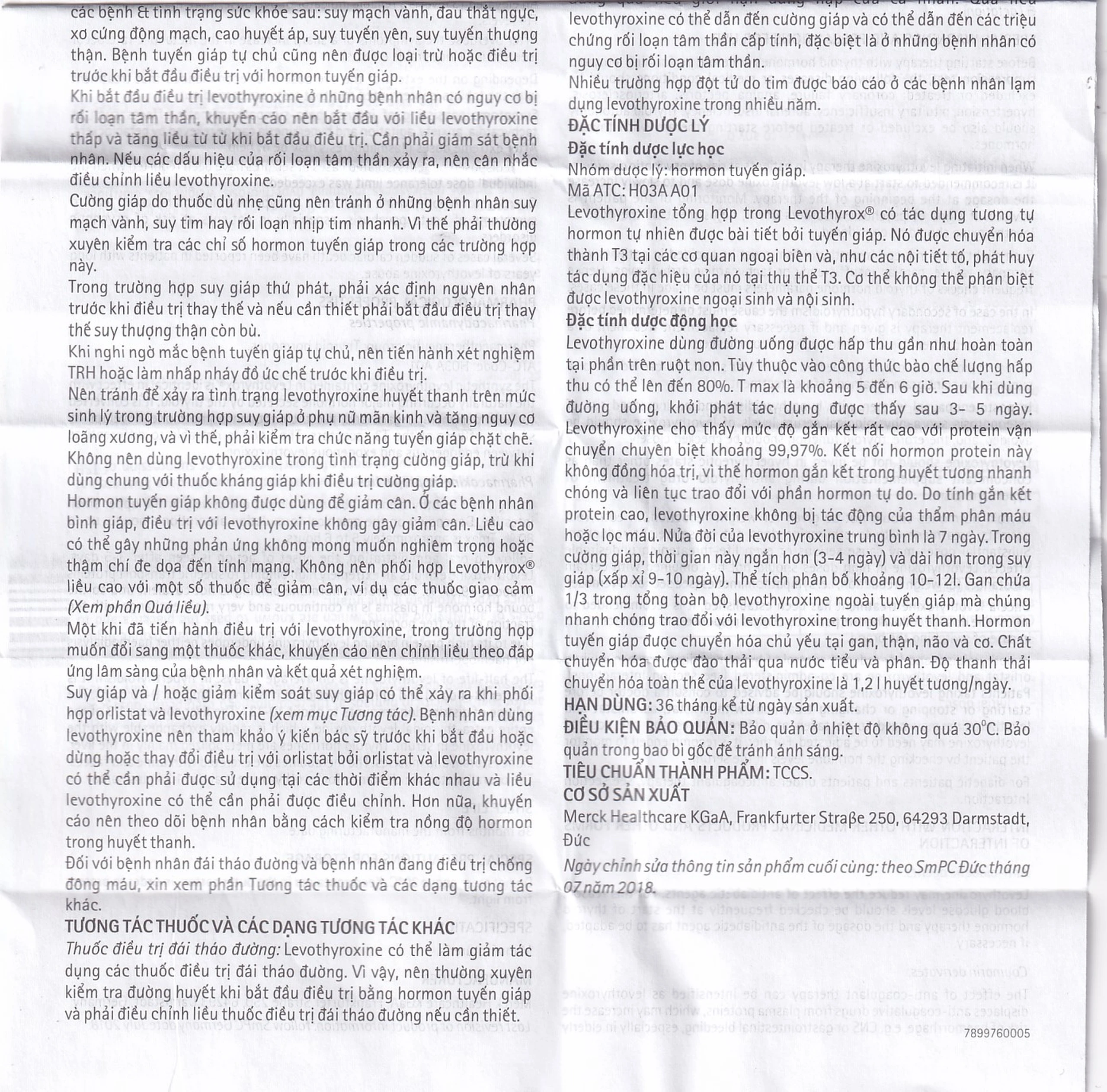 Thuốc Levothyrox 75µg Merck điều trị bướu giáp đơn thuần lành tính (2 vỉ x 15 viên)