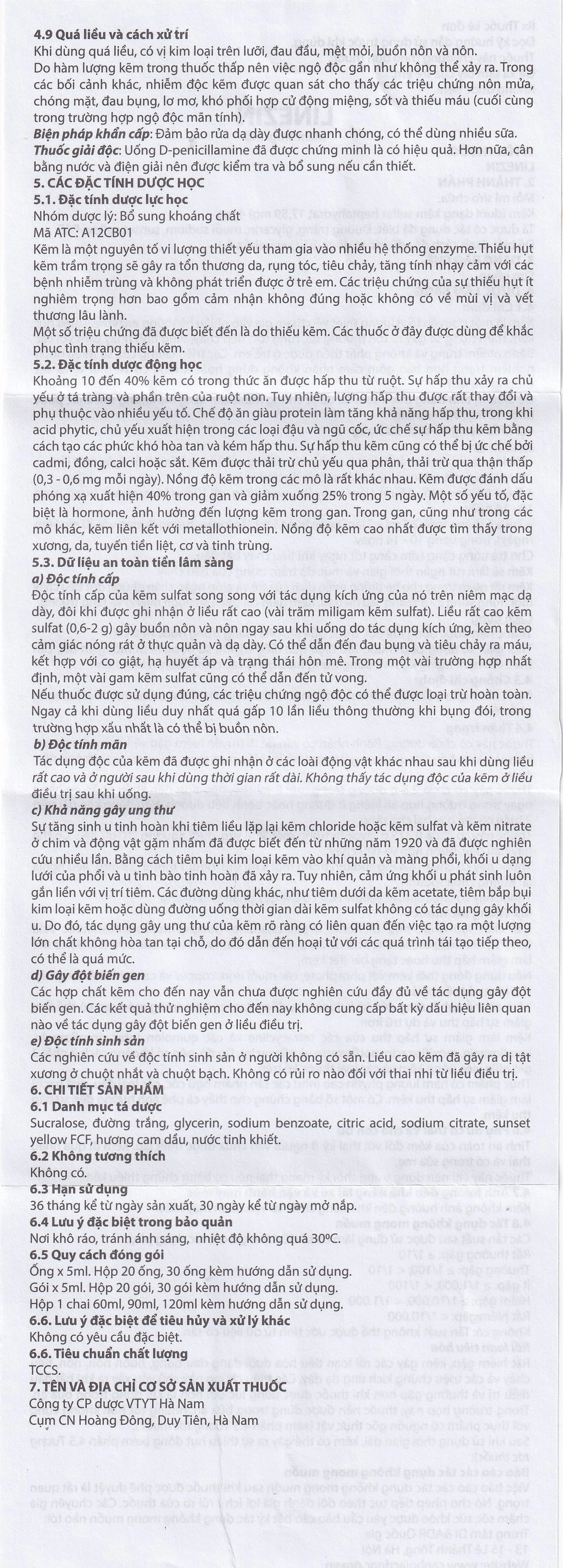 Thuốc Linezin 4mg/ml Hà Nam điều trị tình trạng thiếu kẽm (20 ống x 5ml)