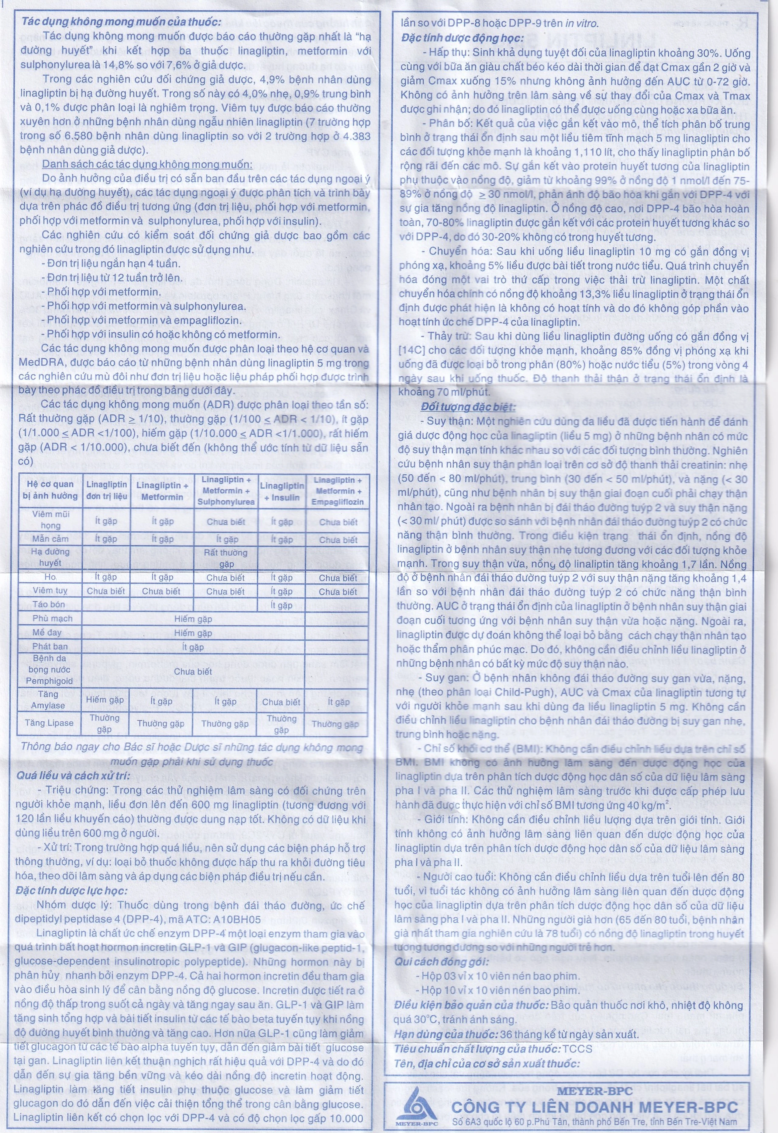 Thuốc Linliptin 5mg Meyer - BPC điều trị đái tháo đường típ 2 (3 vỉ x 10 viên)