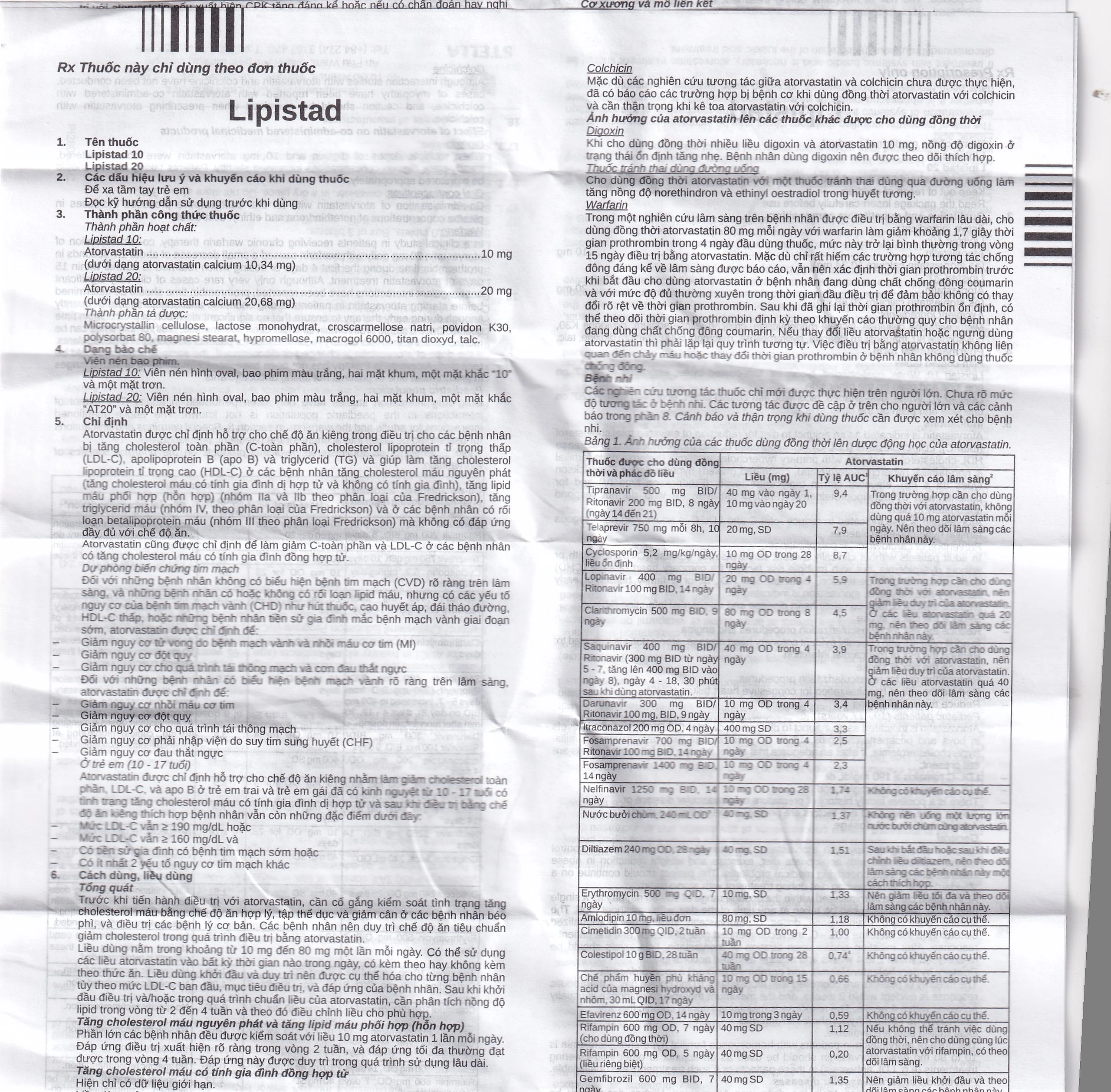 Viên nén Lipistad 20 Stella điều trị tăng cholesterol máu (3 vỉ x 10 viên)