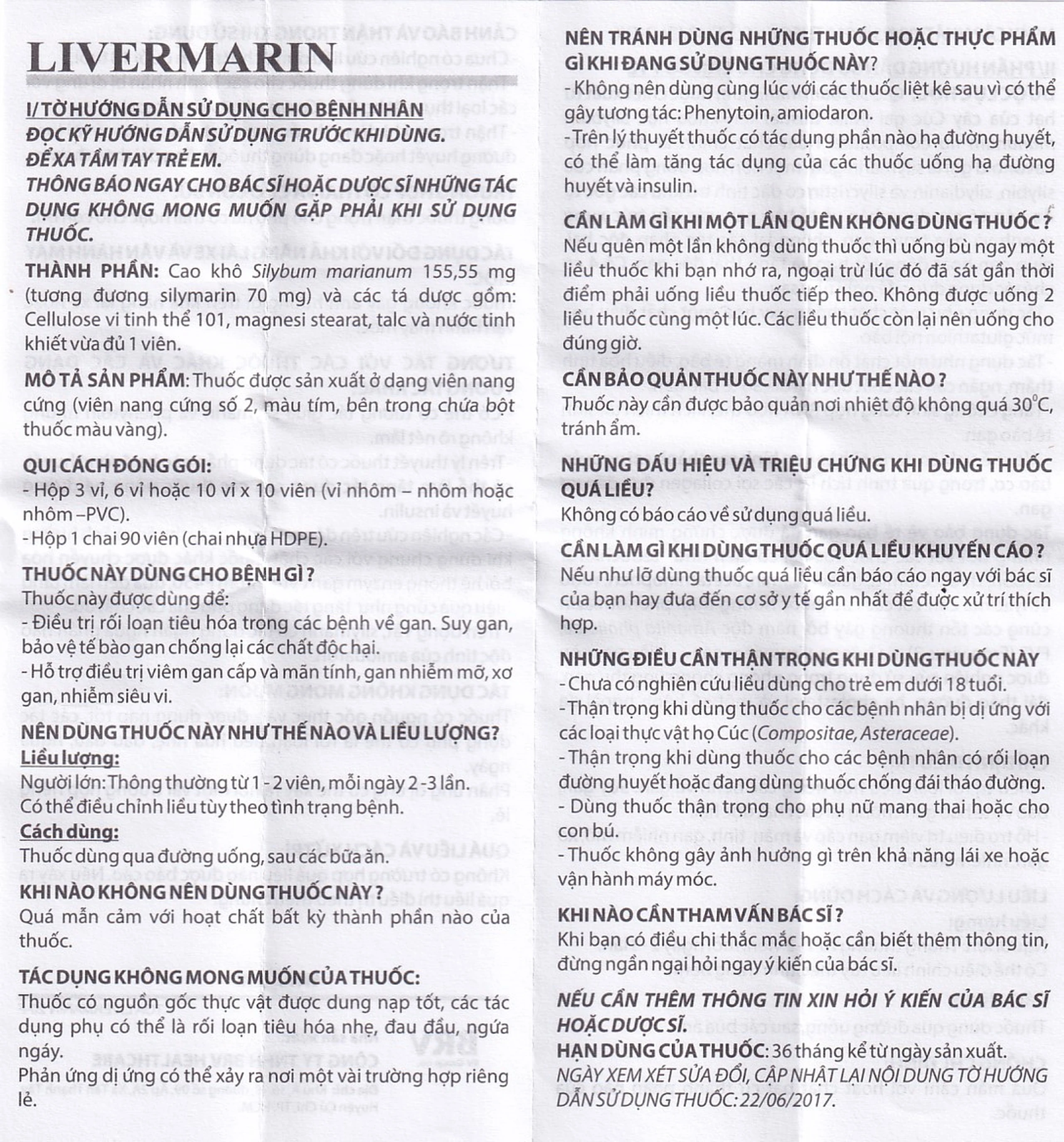 Thuốc Livermarin 70mg Brv điều trị rối loạn tiêu hoá, viêm gan cấp và mãn tính (3 vỉ x 10 viên)